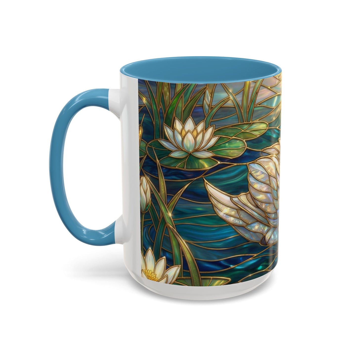 Stained Glass Swan Mug, Swan Coffee Cup, Elegant Swan Art Mug, Nature Decor Gift, Lake Swan Mug, Serene Animal Coffee Cup
