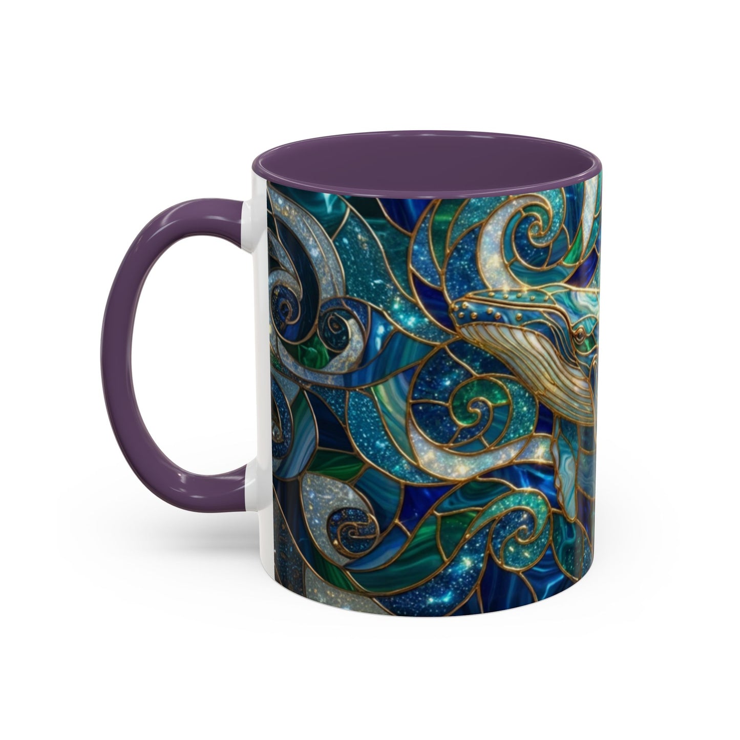 Stained Glass Whale Mug, Ocean Art Coffee Cup, Blue Sea Life Design, Nautical Gift For Ocean Lovers, Colorful Stained Glass Whale Cup