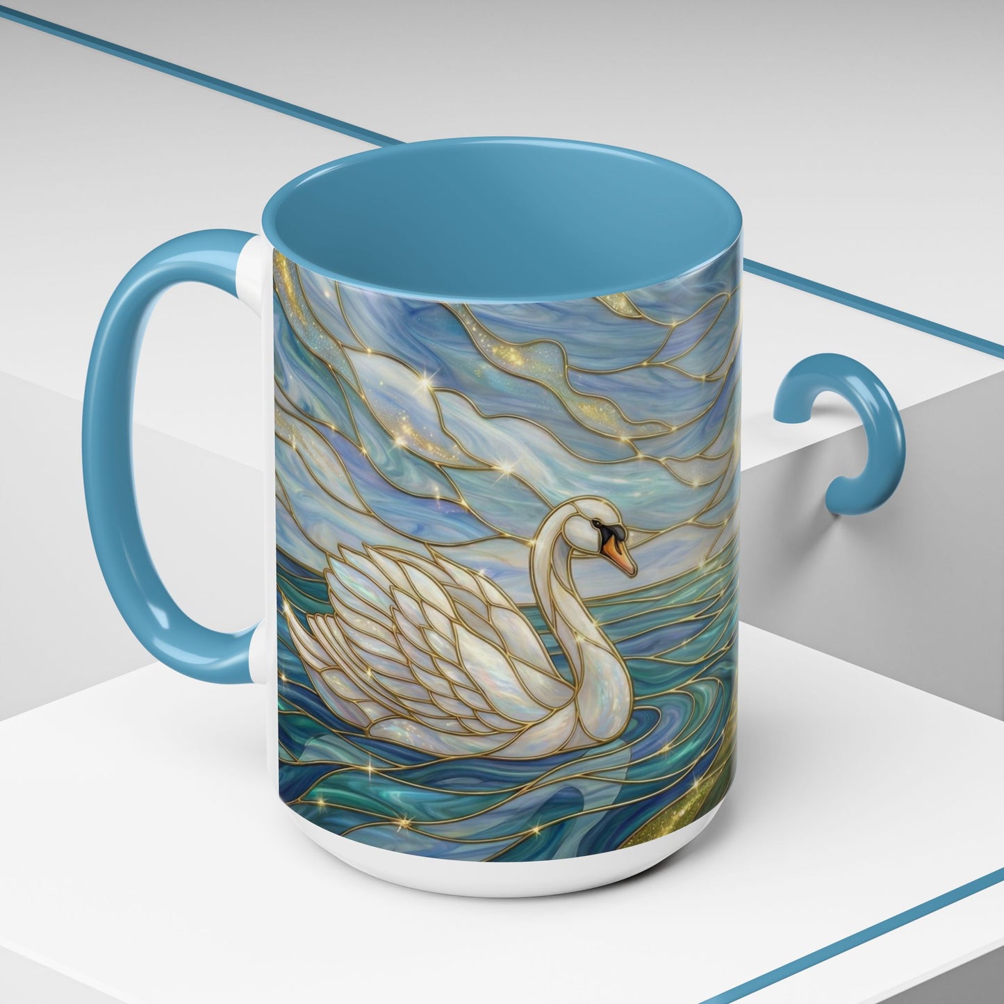 Swan And Horse Coffee Mug, Stained Glass Fantasy Art Mug, Elegant Animal Coffee Cup, Mythical Nature Gift, 11oz 15oz Ceramic Mug