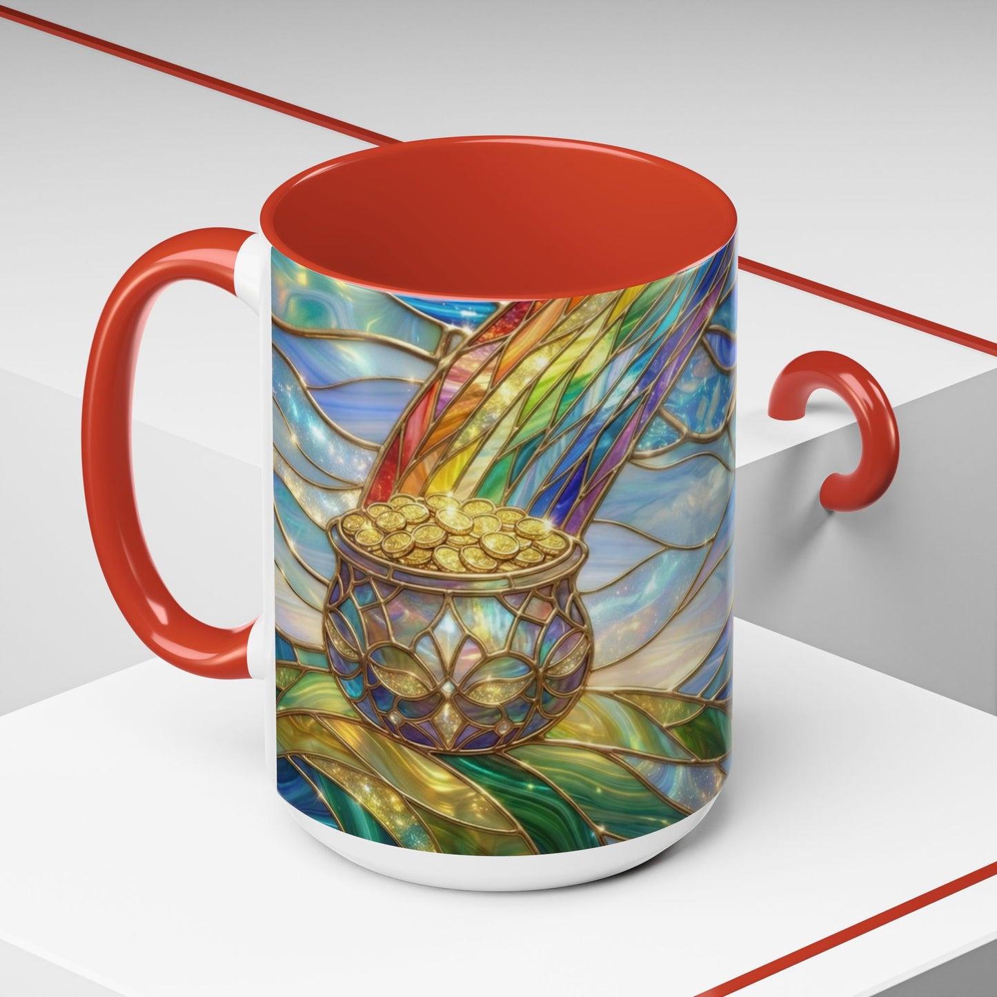 Stained Glass Rainbow Mug, Pot Of Gold Coffee Cup, St Patricks Day Gift, Magical Fantasy Tea Cup, Lucky Irish Leprechaun, Colorful Art