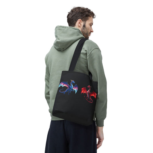 Double-Sided Fantasy Dragon Tote Bag - Cute Green & Blue-Red Dragons, Eco Canvas Book Lover Gift, Reusable Shopping Tote