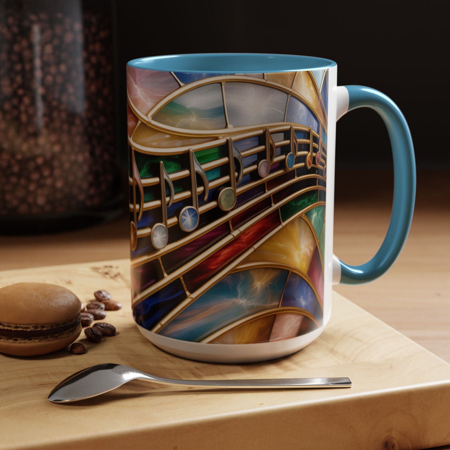 Stained Glass Music Mug, Musical Notes Coffee Cup, Colorful Treble Clef Mug, Musician Gift Idea, Music Lover Cup, Art Mug for Singers