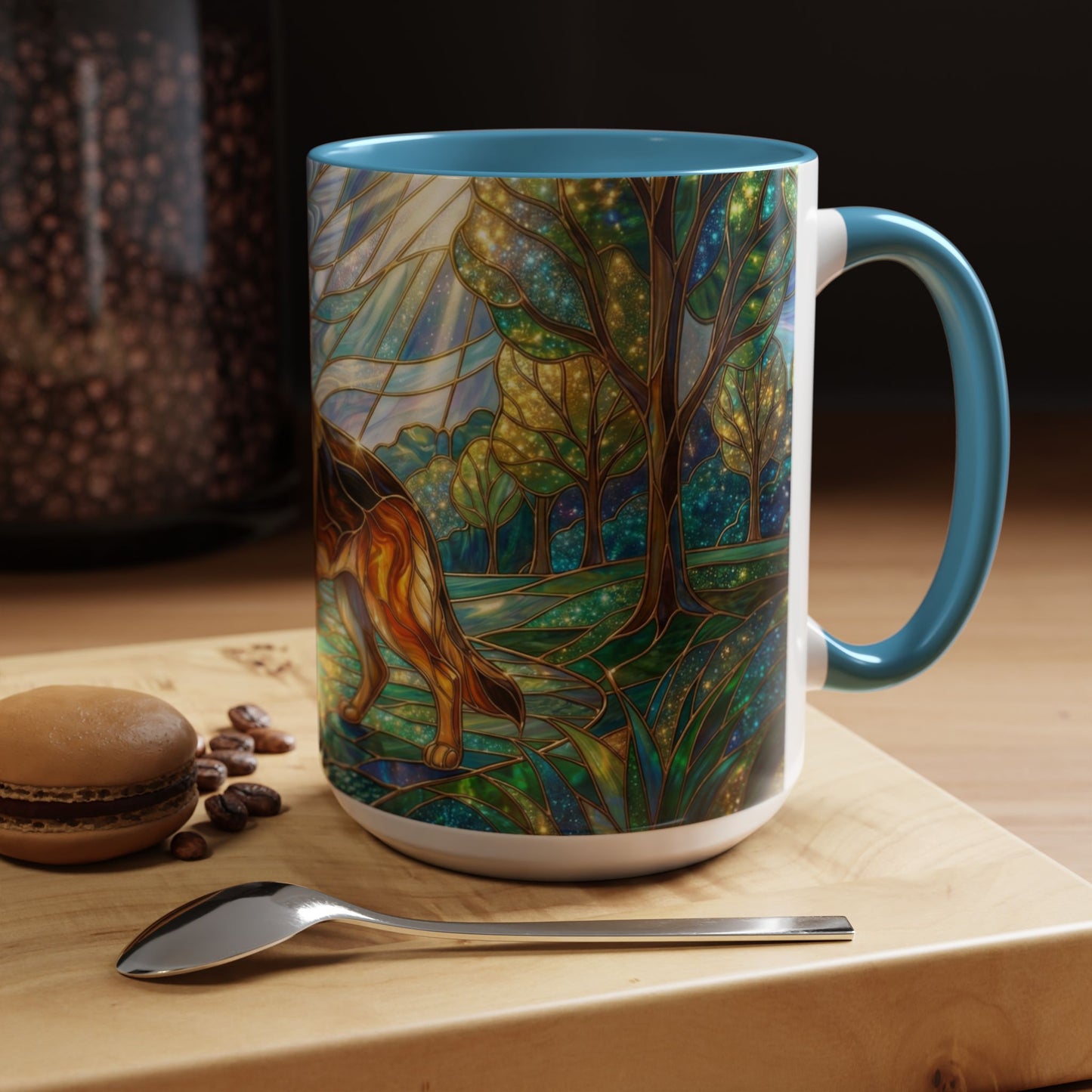 Stained Glass German Shepherd Mug, Dog Lover Coffee Mug, German Shepherd Art Cup, Pet Memorial Gift, Colorful Dog Mug, Nature Art Mug