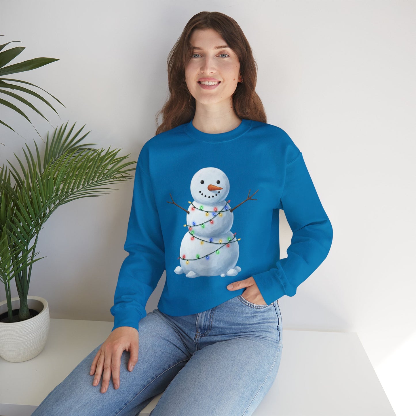 Cute Snowman Christmas Sweatshirt, Holiday Snowman Lights Sweater, Winter Snowman Crewneck, Cozy Christmas Gift, Festive Holiday Shirt