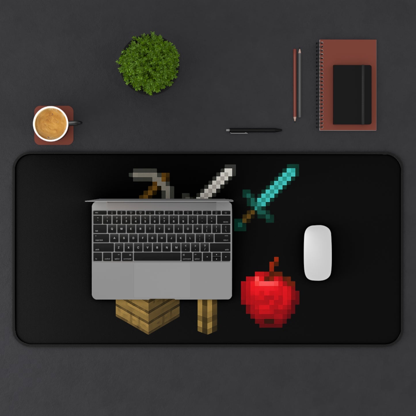 Minecraft Inspired Desk Mat Pixel Art Gaming Desk Accessory Video Game Mouse Pad Geeky Decor
