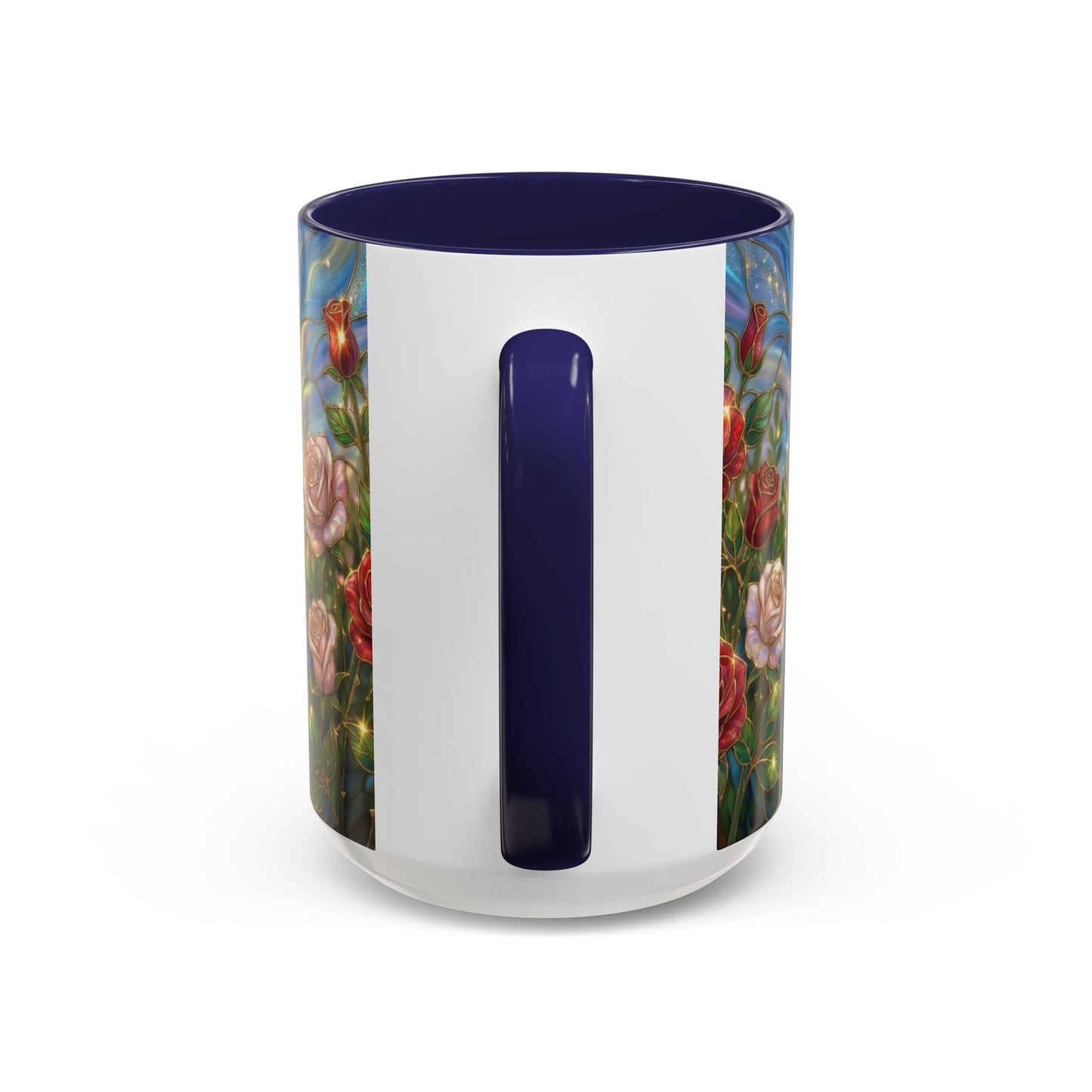 Stained Glass Rose Garden Mug, Floral Rose Coffee Cup, Elegant Flower Mug, Blue Green Gold Glass Style Design, Romantic Gift For Her