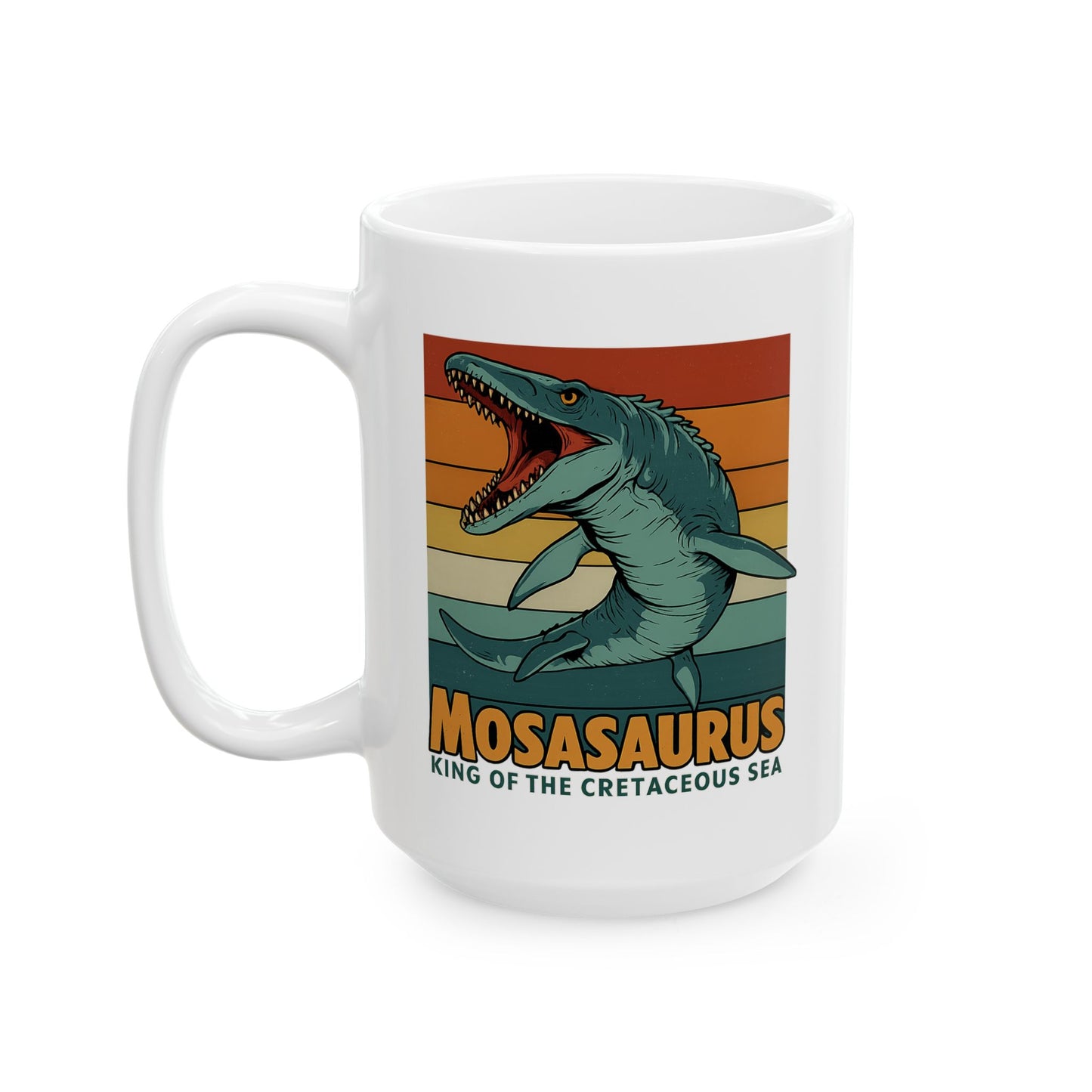 Retro Mosasaurus Mug - Ocean Beast Ceramic Coffee Cup 11oz/15oz | Jurassic Sea Monster Gift for Dinosaur Lovers Marine Mug
