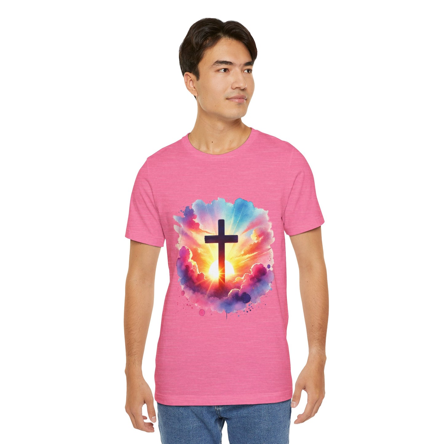 Faith Cross Sunburst Christian Tee | Inspirational Christian T-Shirt | Colorful Sunrise Cross Shirt | Faith Gifts for Women Men