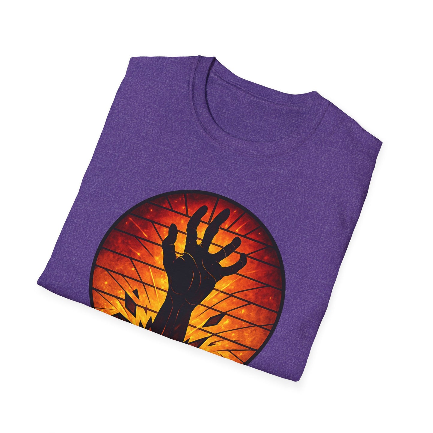 Zombie Hand Sunset T-Shirt – Stained Glass Horror Shirt, Halloween Gothic Tee, Undead Rising Art Tee, Creepy Spooky Shirt for Fall