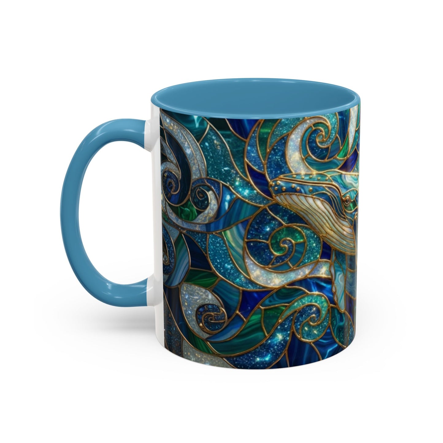 Stained Glass Whale Mug, Ocean Art Coffee Cup, Blue Sea Life Design, Nautical Gift For Ocean Lovers, Colorful Stained Glass Whale Cup