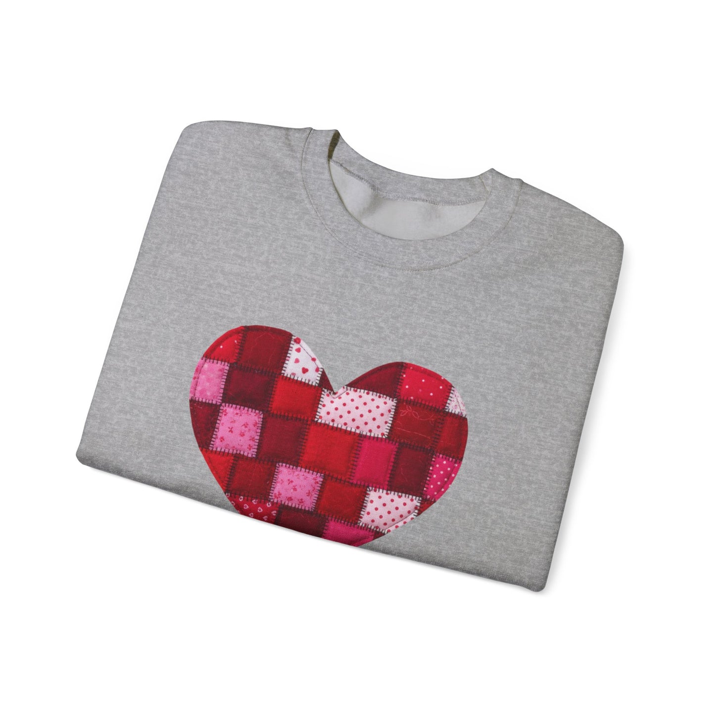 Faux Patchwork Heart Sweatshirt, Quilted Look Heart Pullover, Cozy Valentine Crewneck, Handmade Style Sweatshirt, Love Heart Shirt, Valentine Gift