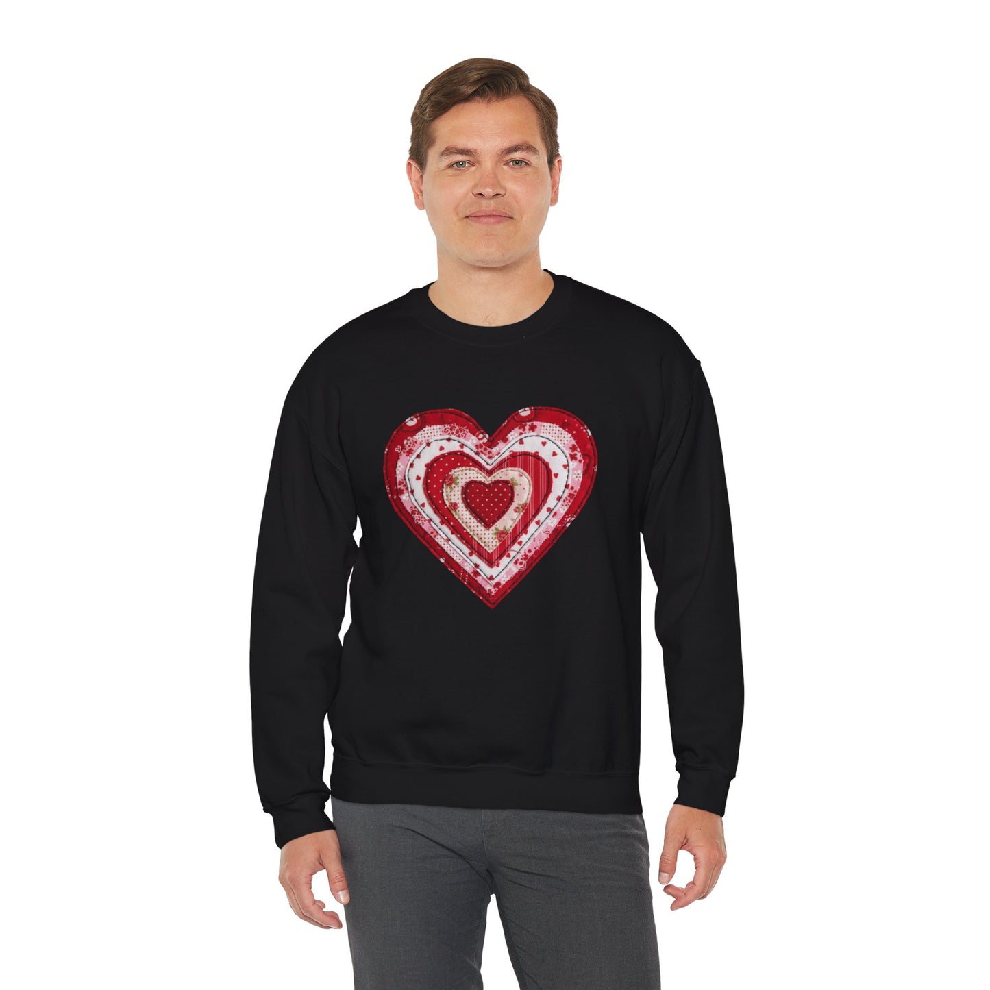 Faux Patchwork Heart Sweatshirt, Valentine Heart Shirt, Cute Valentine Gift, Retro Patchwork Crewneck, Cozy Love Sweater, Boho Heart Top