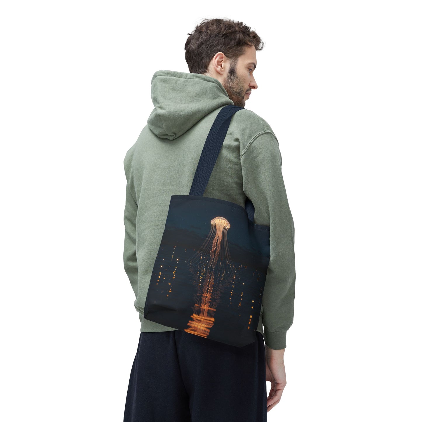 Luminous Jellyfish Tote Bag, Glow-Inspired Ocean Design Shoulder Bag, Durable Polyester Tote For Everyday Style, Gifts, And Coastal Fashion