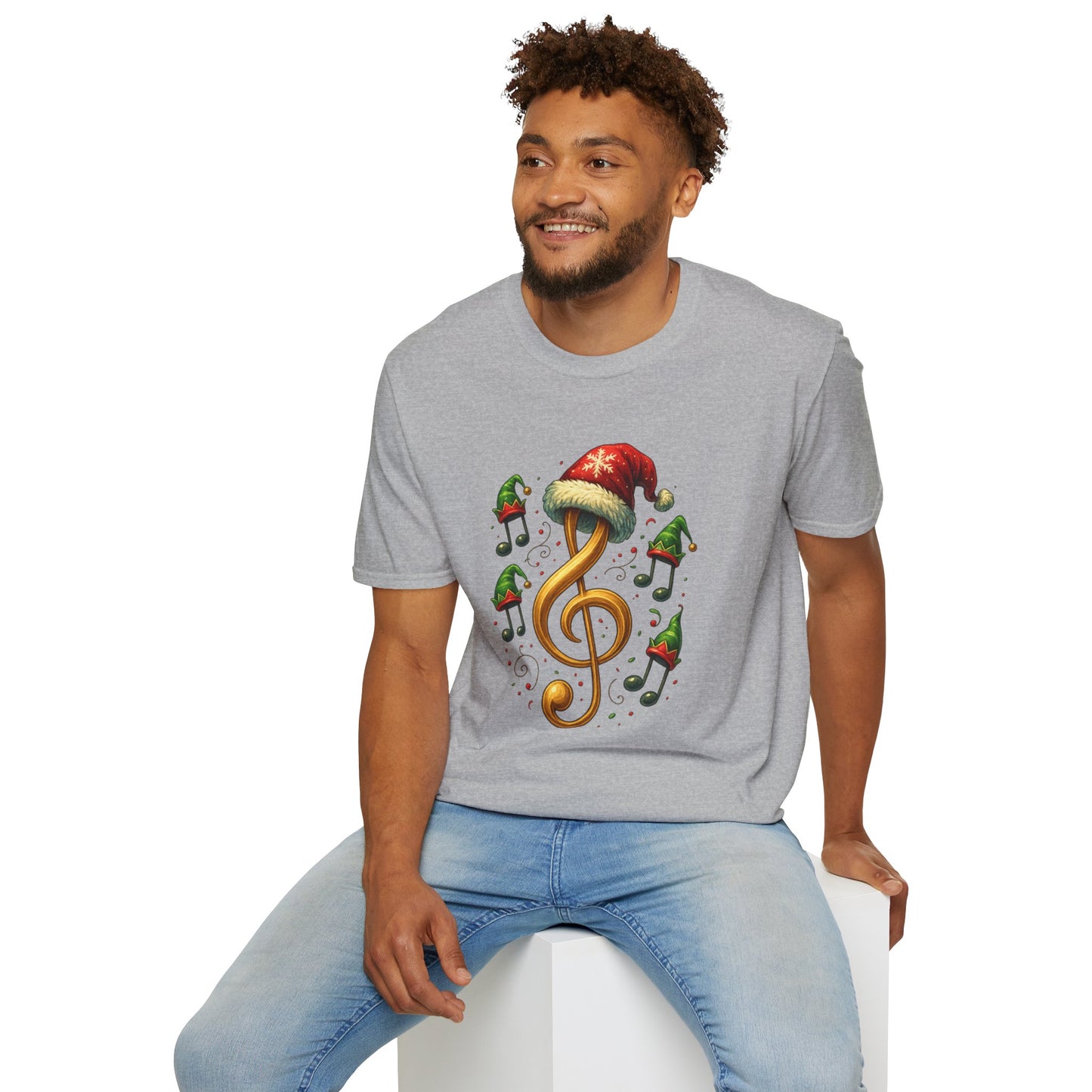 Christmas Music Shirt, Treble Clef Santa Hat Tee, Music Notes Elf Hats Christmas Shirt, Holiday Music Lover Gift, Funny Music Teacher Tee
