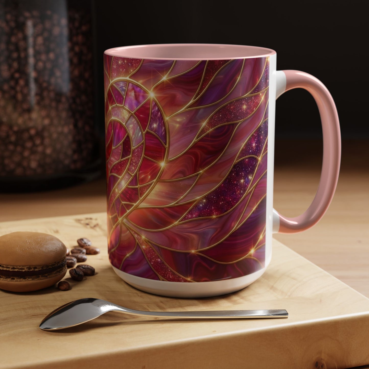 Stained Glass Heart Mug, Valentine Coffee Mug, Romantic Love Mug, Pink Red Ceramic Cup, Gift For Her, Anniversary Gift Mug
