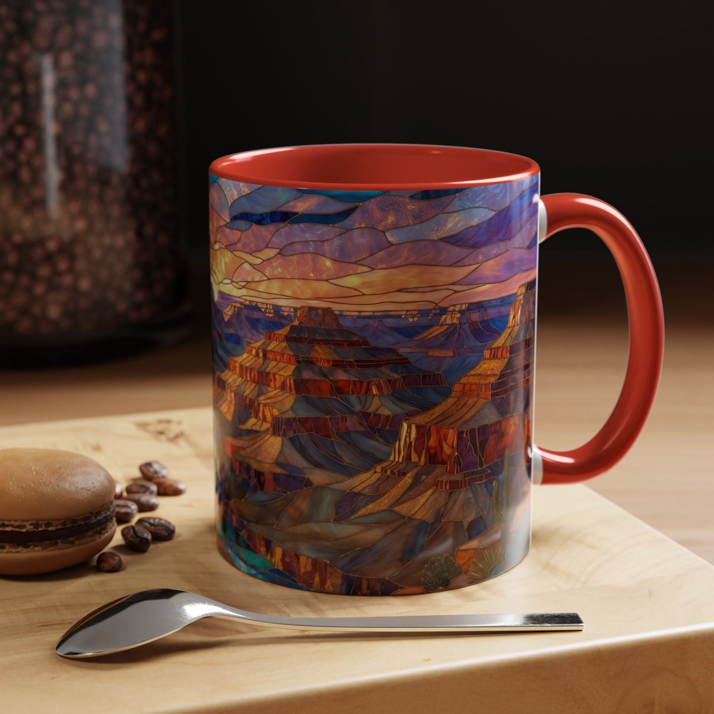 Stained Glass Grand Canyon Mug, Southwest Landscape Coffee Cup, Sunset Canyon Art Mug, Nature Gift For Hikers, Colorful Scenic Grand Canyon Illustration