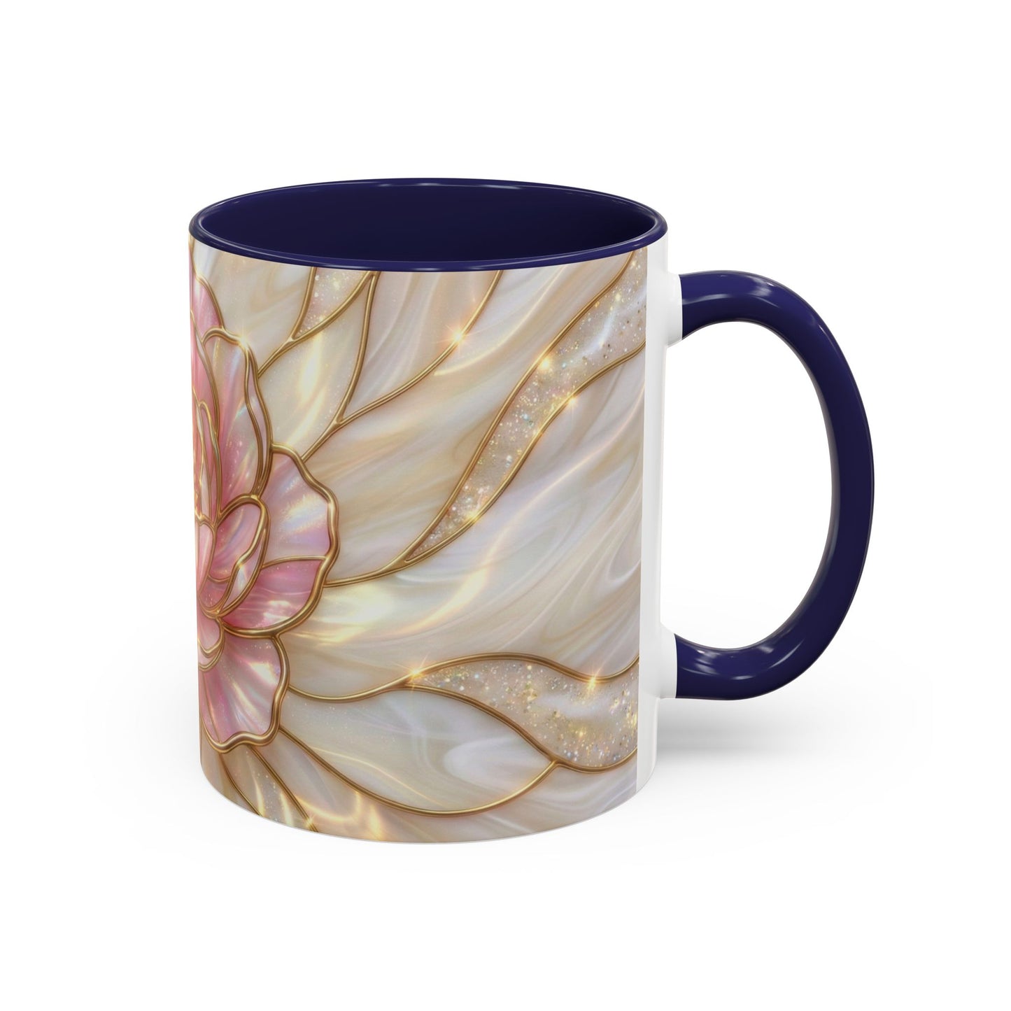 Pink Peony Stained Glass Mug, Gold Floral Coffee Cup, Elegant Flower Gift For Her, Fairycore Tea Cup, Mothers Day Present, Pearl Art Decor