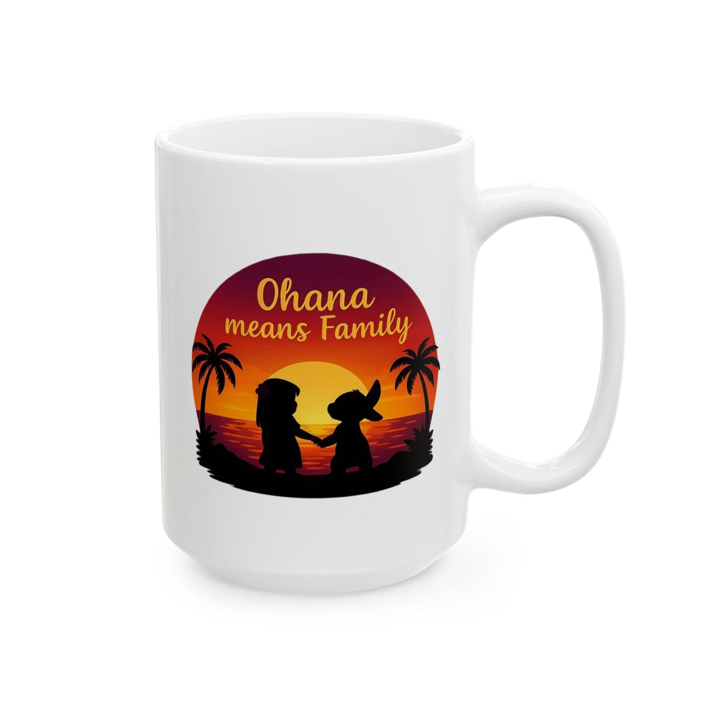 Ohana Means Family Mug – Cute Hawaiian Coffee Cup, Tropical Sunset Gift, Family Inspired Mug for Mom, Wife, or Best Friend