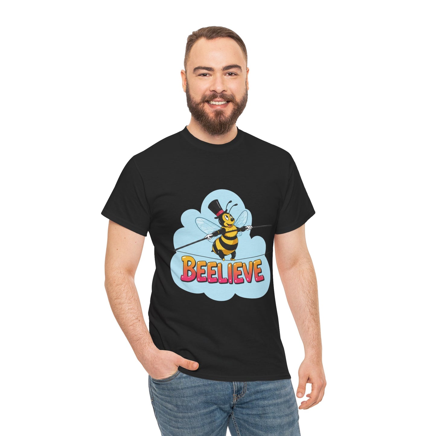 “Beelieve” Bee Pun T‑Shirt | Cute Bee Graphic Tee | Inspirational Pun Shirt | Funny Nature Lover Gift | Bee Belief Positive Vibes Tee