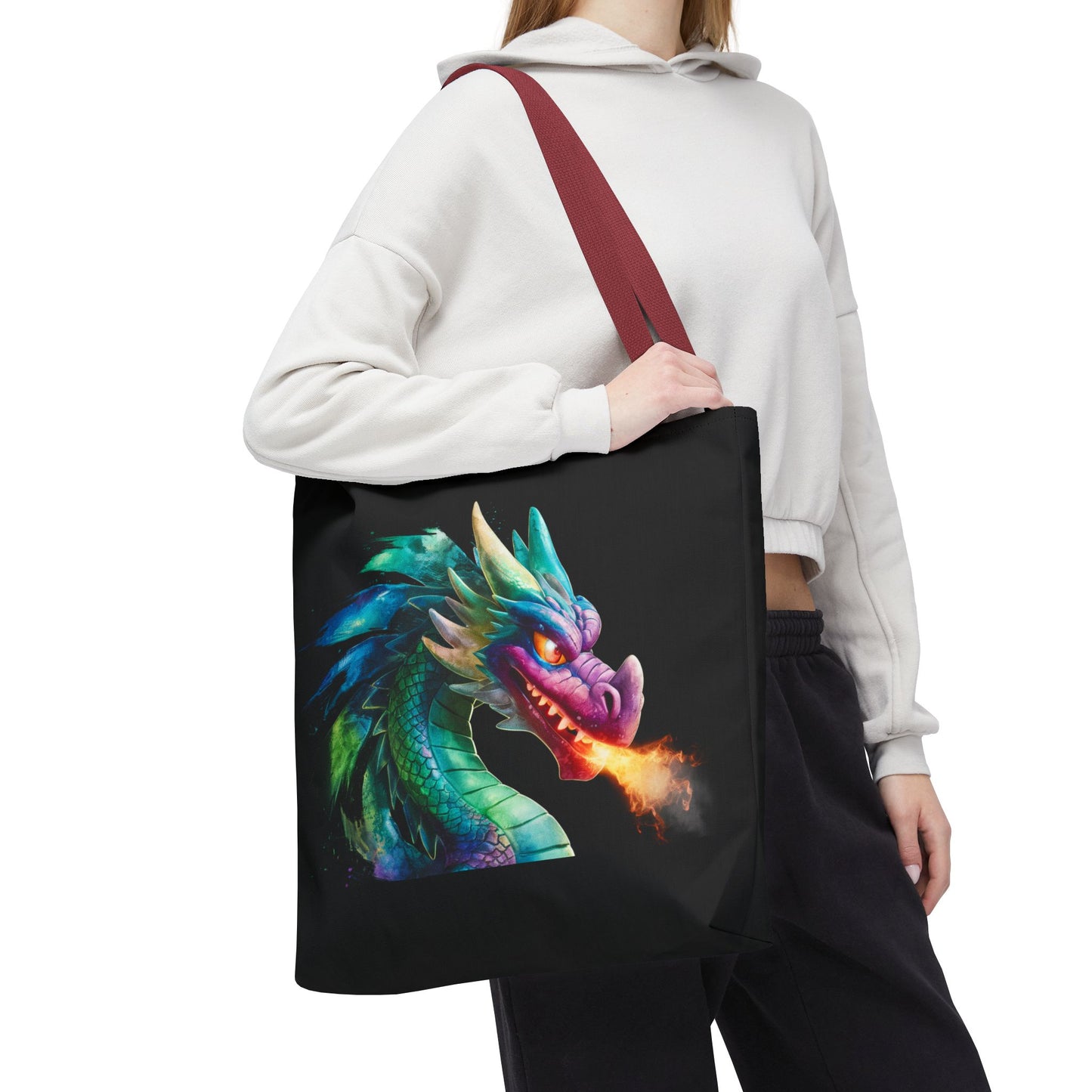 Double-Sided Fierce Dragon Canvas Tote - Colorful Fire-Breathing Fantasy, Eco Reusable Bag, Gift for Dragon Lover