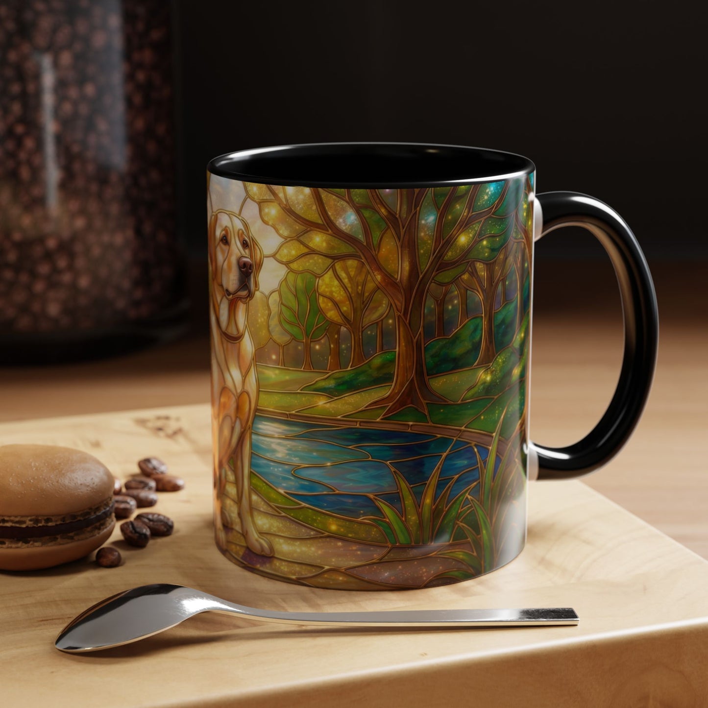 Stained Glass Labrador Mug, Dog Lover Coffee Mug, Labrador Retriever Art Cup, Pet Memorial Gift, Colorful Dog Mug, Nature Art Mug