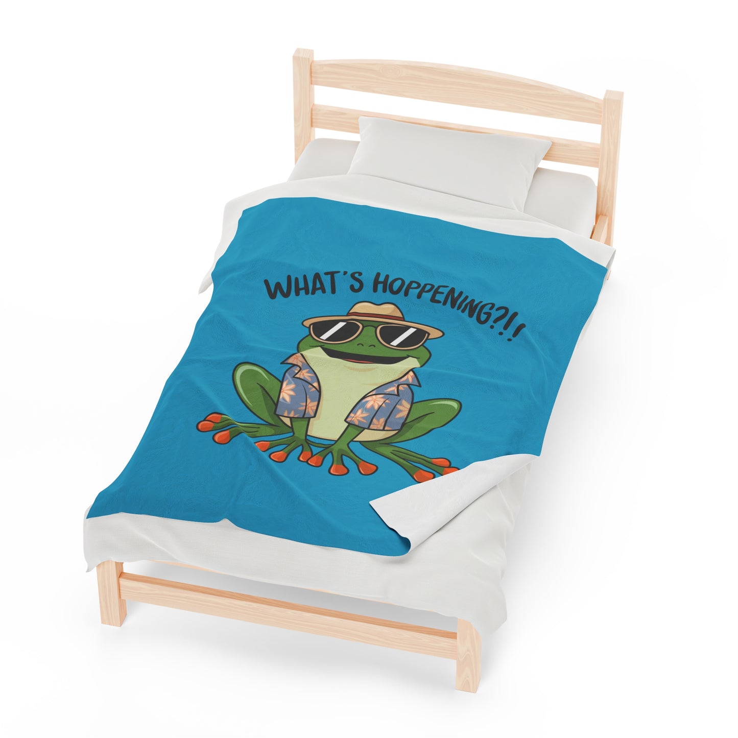 Plush Blanket - Frog What's Hoppening Pun Design