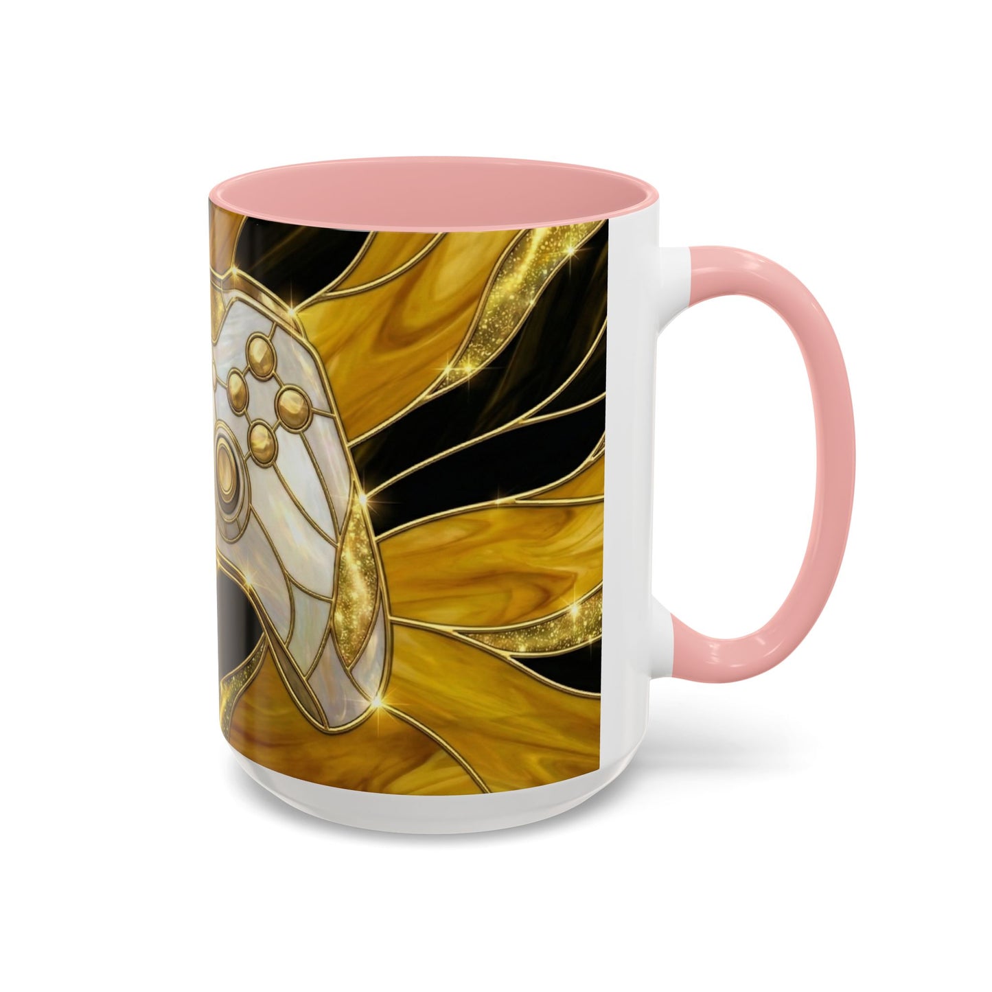 Stained Glass Gamer Mug, Gold Controller Coffee Cup, Video Game Gifts for Him, Gamer Boyfriend Gift, Teen Boy Gaming Mug, Desk Decor