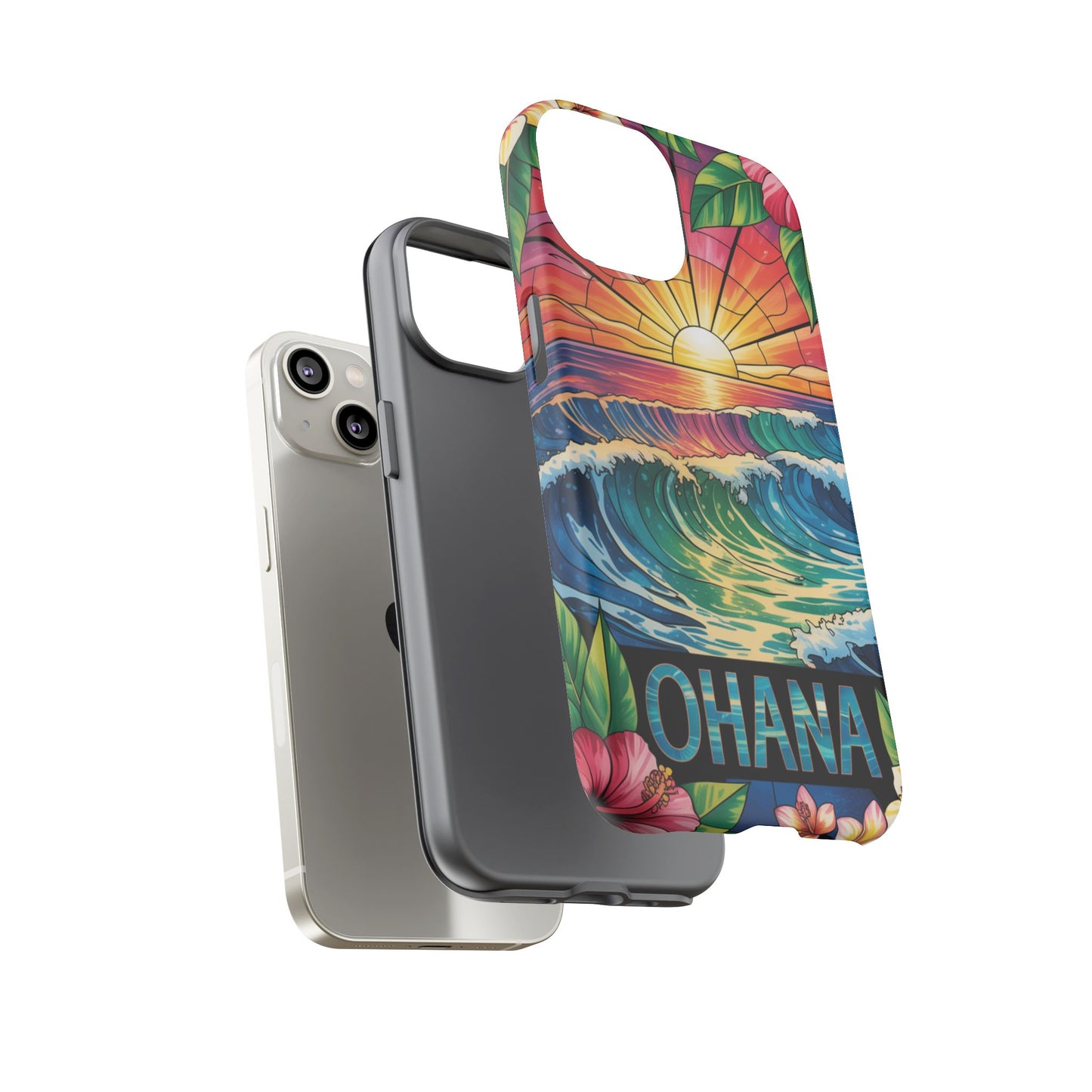 Ohana iPhone Case Tropical Hawaiian Sunset Phone Cover Wave Floral Beach Art Cute Gift for iPhone Lovers
