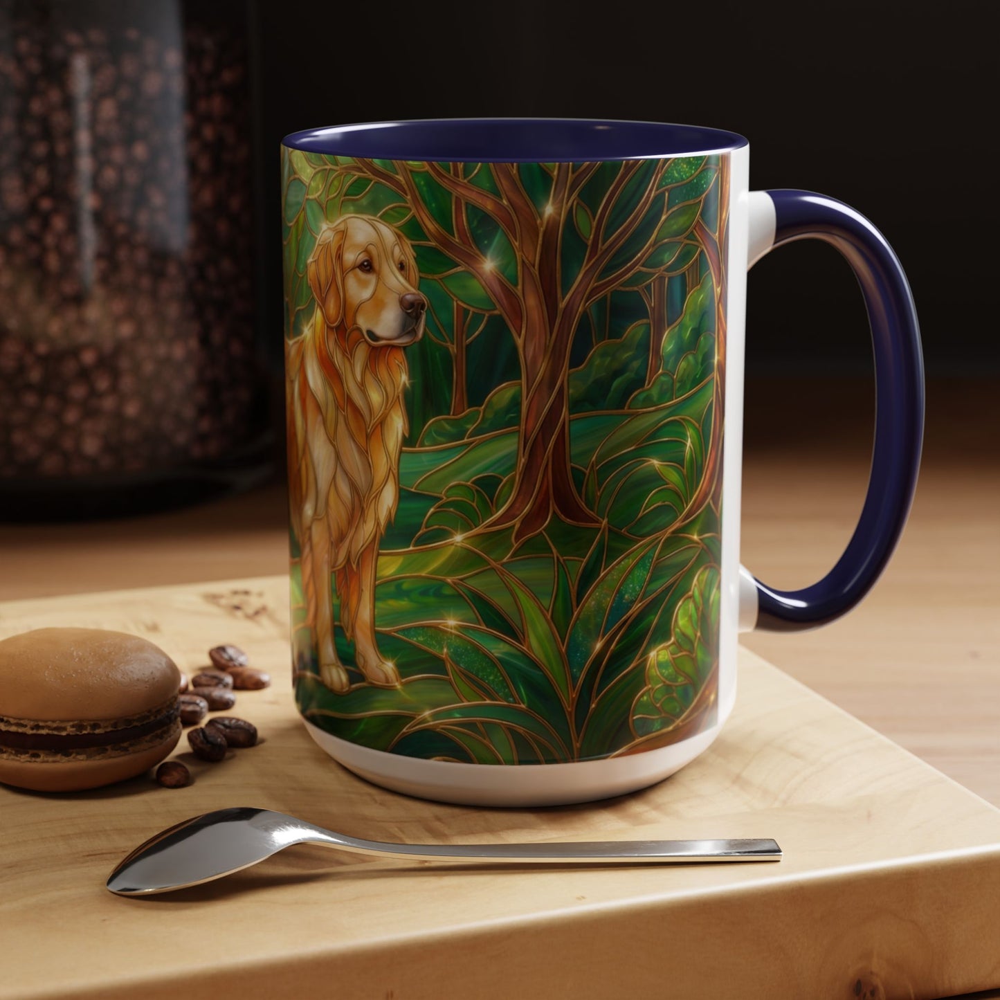 Stained Glass Golden Retriever Mug, Dog Lover Coffee Cup, Forest Dog Art Ceramic Mug, Pet Lover Gift, 11oz 15oz