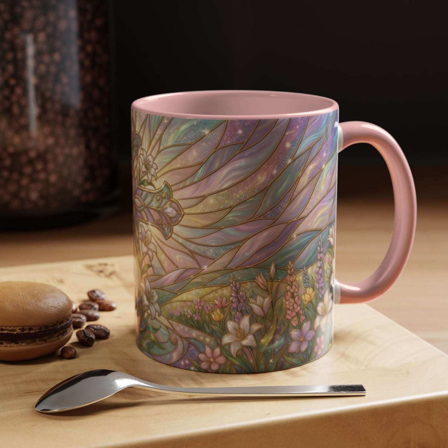 Stained Glass Cross Mug, Easter Lily Coffee Cup, Christian Religious Gift, Pastel Floral Faith Mug, Spring Believer Cup, Baptism Present