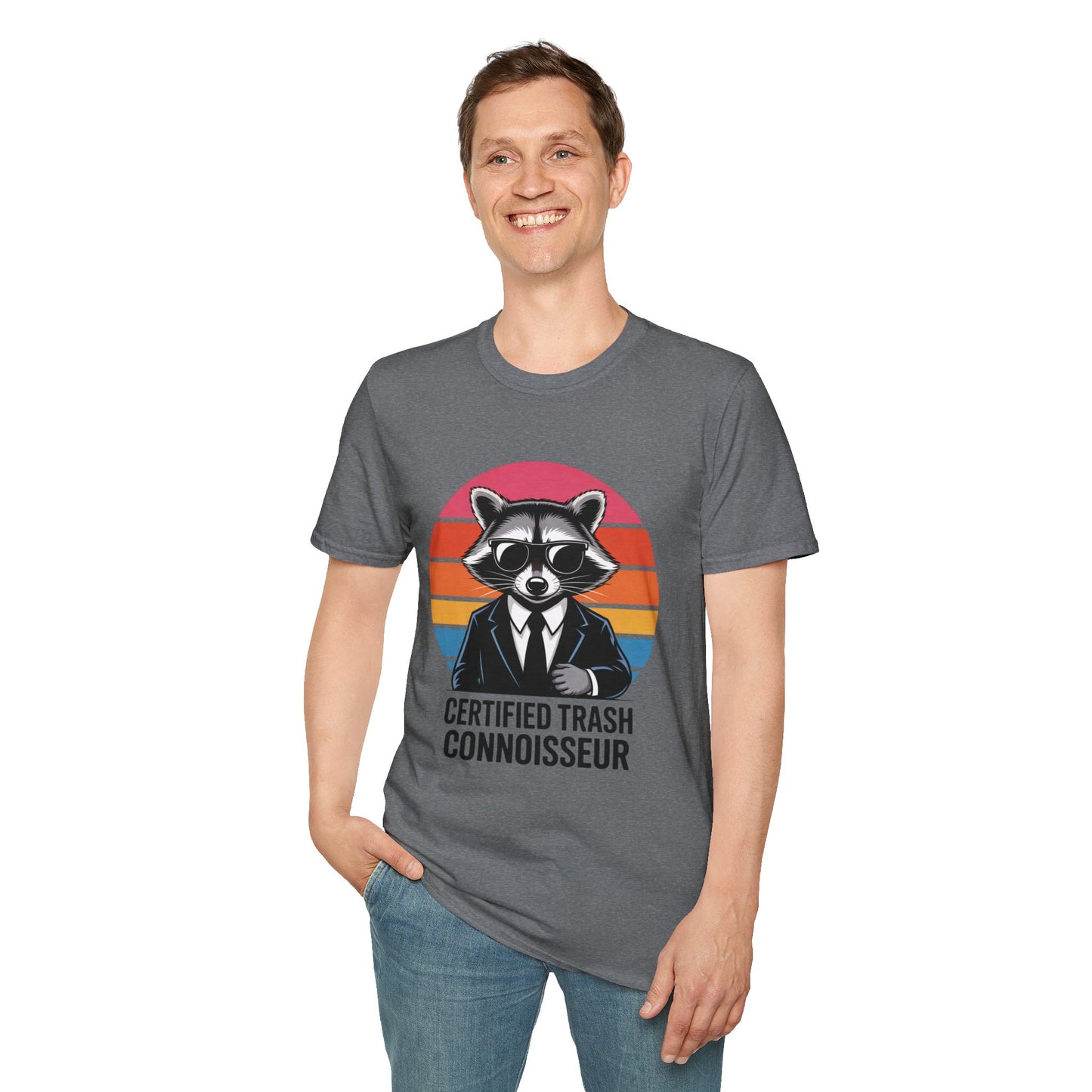 Certified Trash Connoisseur Raccoon Shirt - Funny Trash Panda Graphic Tee - Retro Sunset Vintage Vibe - Unique Gift for Raccoon Lover