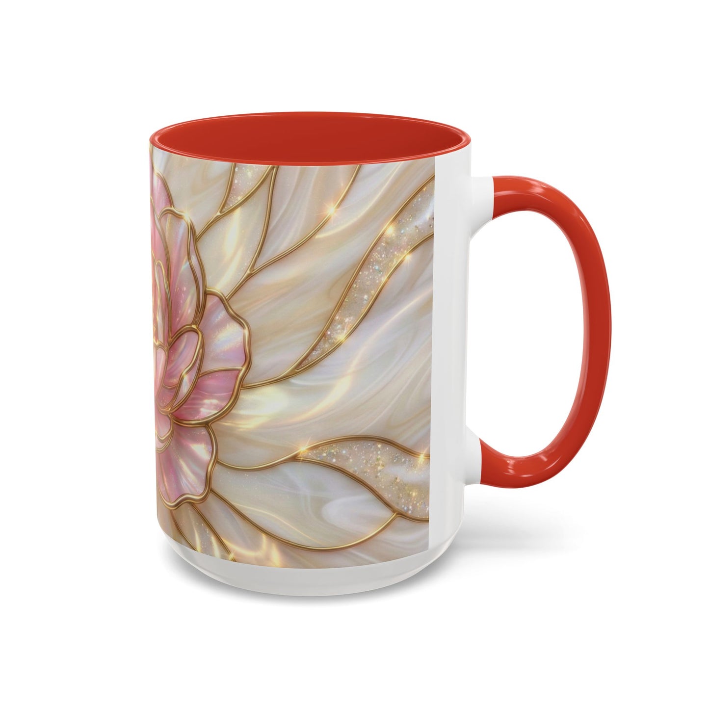 Pink Peony Stained Glass Mug, Gold Floral Coffee Cup, Elegant Flower Gift For Her, Fairycore Tea Cup, Mothers Day Present, Pearl Art Decor