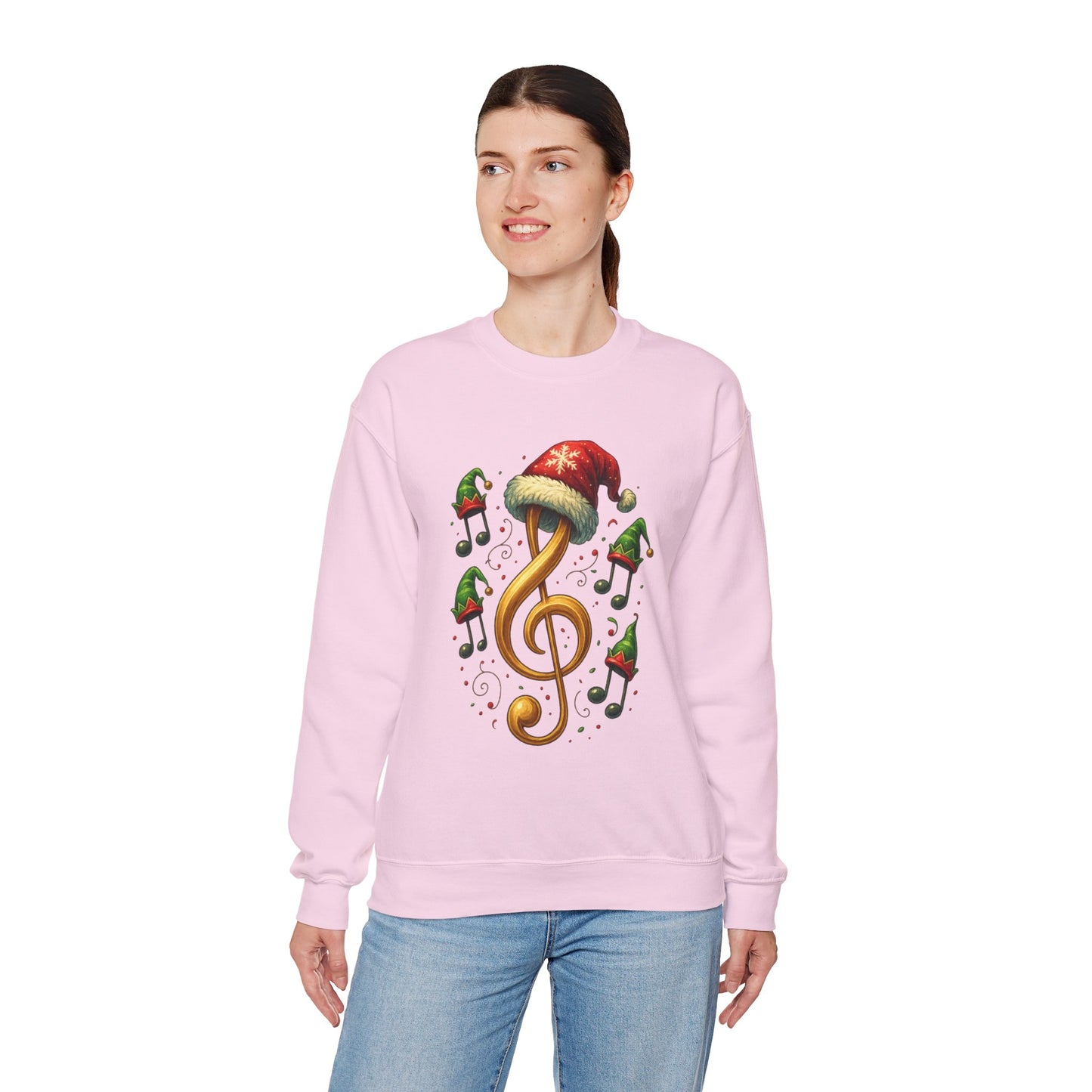 Christmas Music Note Sweatshirt, Holiday Treble Clef Sweater With Santa Hat, Festive Music Lover Gift, Cozy Winter Crewneck Unisex Top