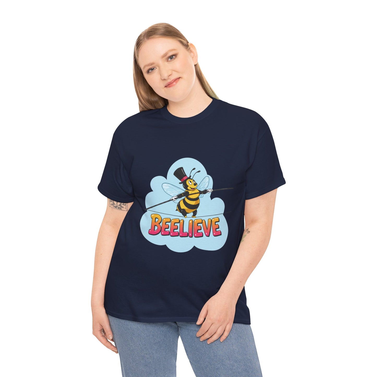 “Beelieve” Bee Pun T‑Shirt | Cute Bee Graphic Tee | Inspirational Pun Shirt | Funny Nature Lover Gift | Bee Belief Positive Vibes Tee