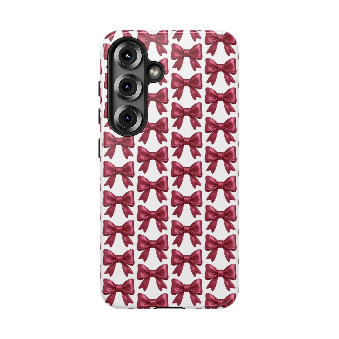 Coquette Samsung Case - Burgundy Bow Pattern Phone Cover, Girly Soft Aesthetic Gift, Cute Galaxy Case for Her