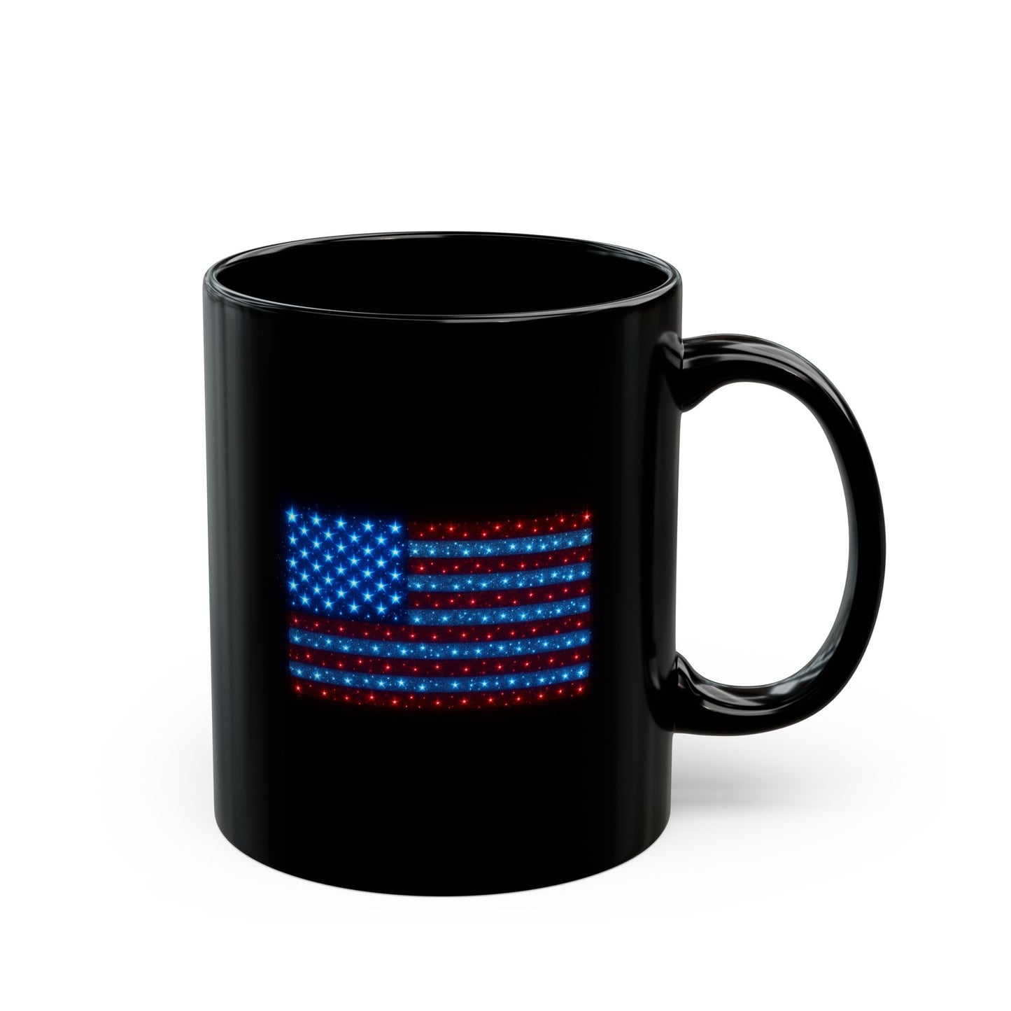 American Flag Coffee Mug – Black Ceramic USA Patriotic Cup, Red White Blue Stars & Stripes Design | 11oz 15oz Gift for Veterans, 4th of July