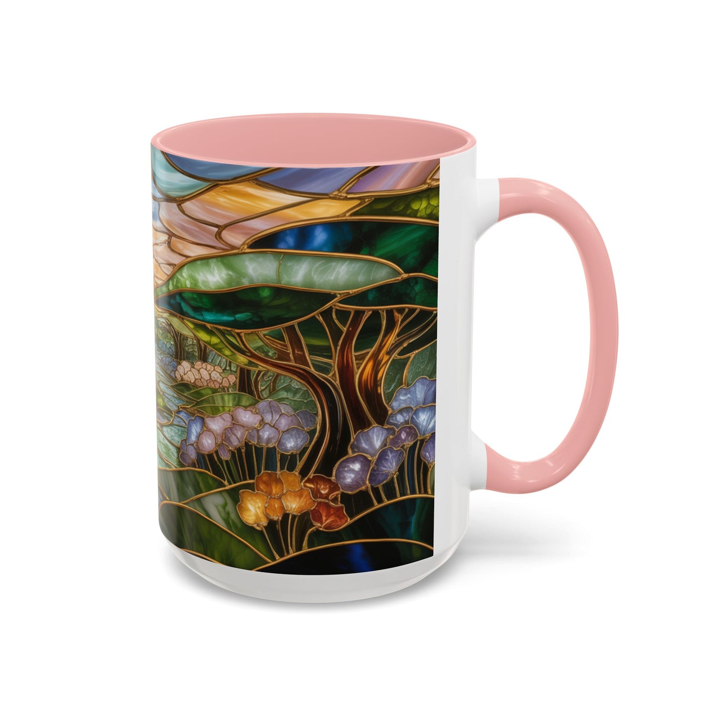 Stained Glass Woodland Forest Mug, Tree & Flowers Coffee Cup, Nature Lover Gift, Artistic Woodland Art Mug, Rustic Home Decor Mug