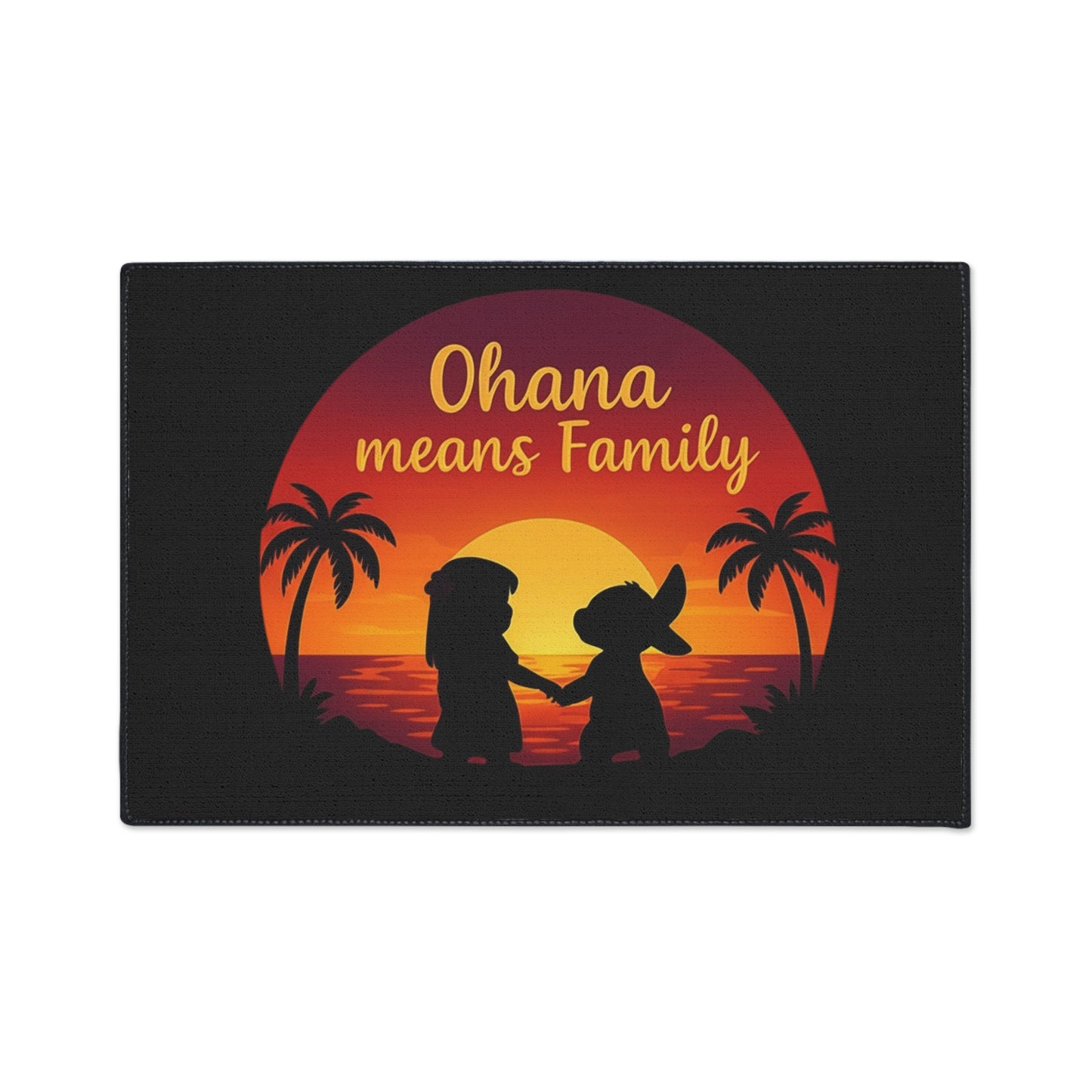 Ohana Means Family Doormat - Family Inspired Entry Rug - Cute Family Welcome Mat - Tropical Sunset Indoor Home Decor