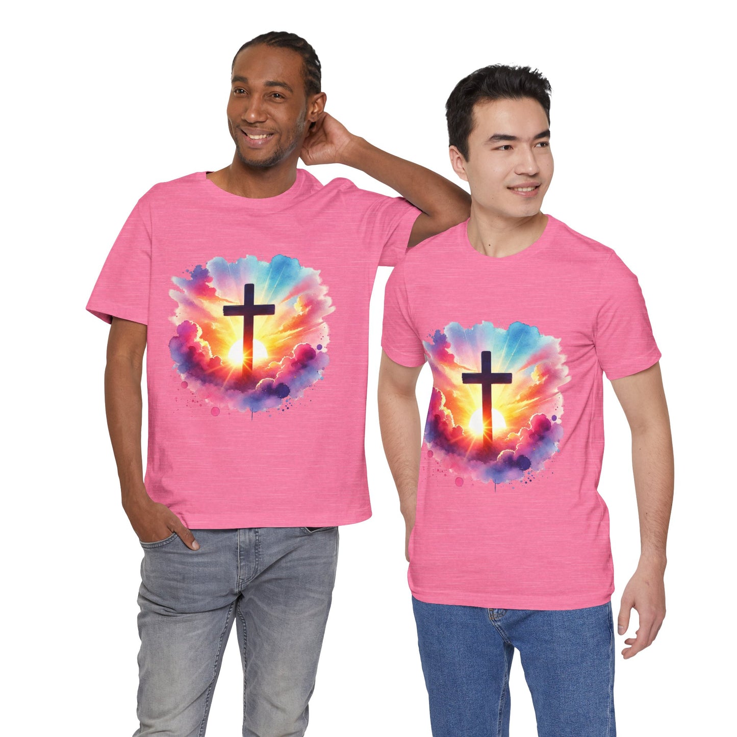 Faith Cross Sunburst Christian Tee | Inspirational Christian T-Shirt | Colorful Sunrise Cross Shirt | Faith Gifts for Women Men