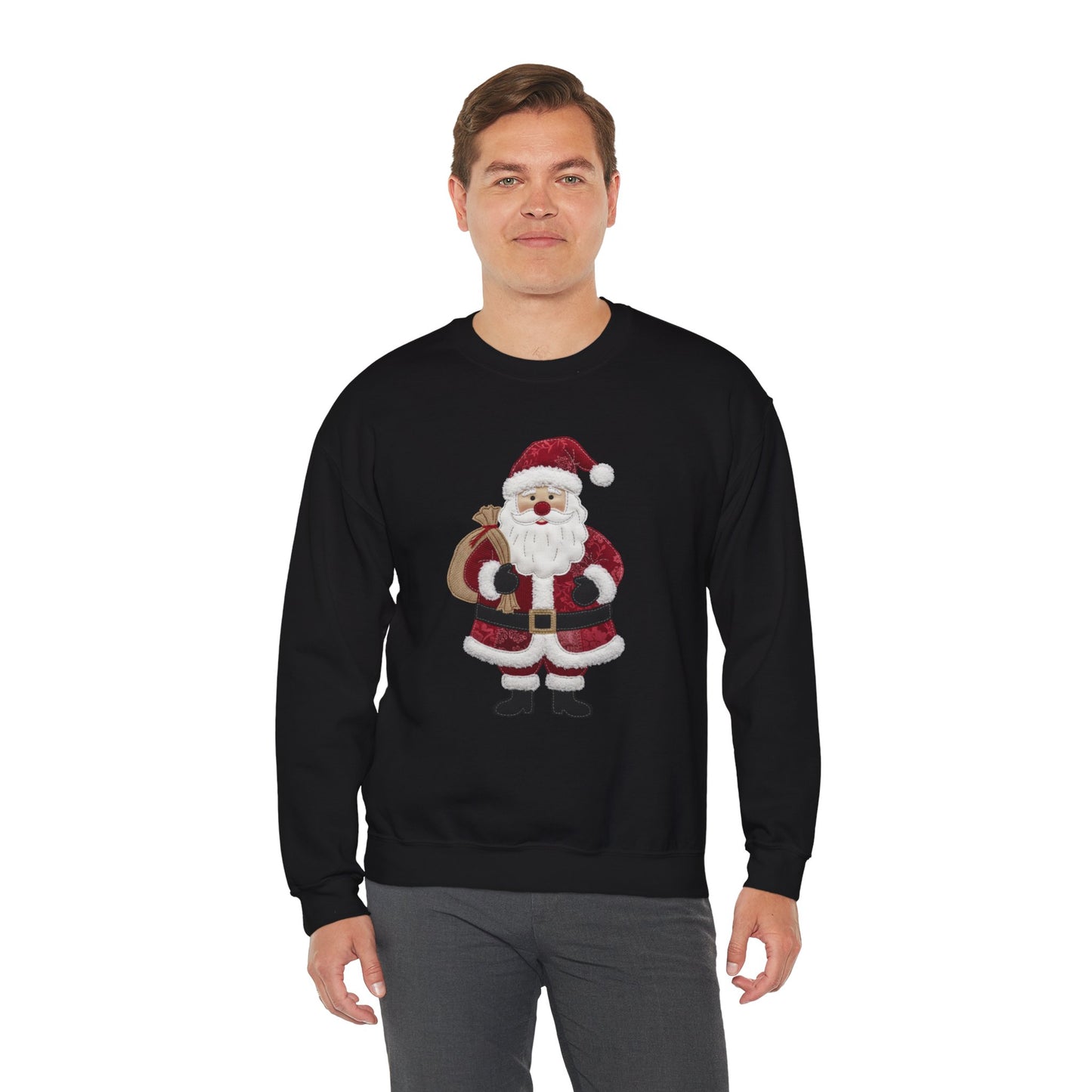 Faux patchwork Santa sweatshirt, Christmas Santa crewneck, cozy holiday sweater, vintage Santa pullover, festive winter sweatshirt, Xmas gift