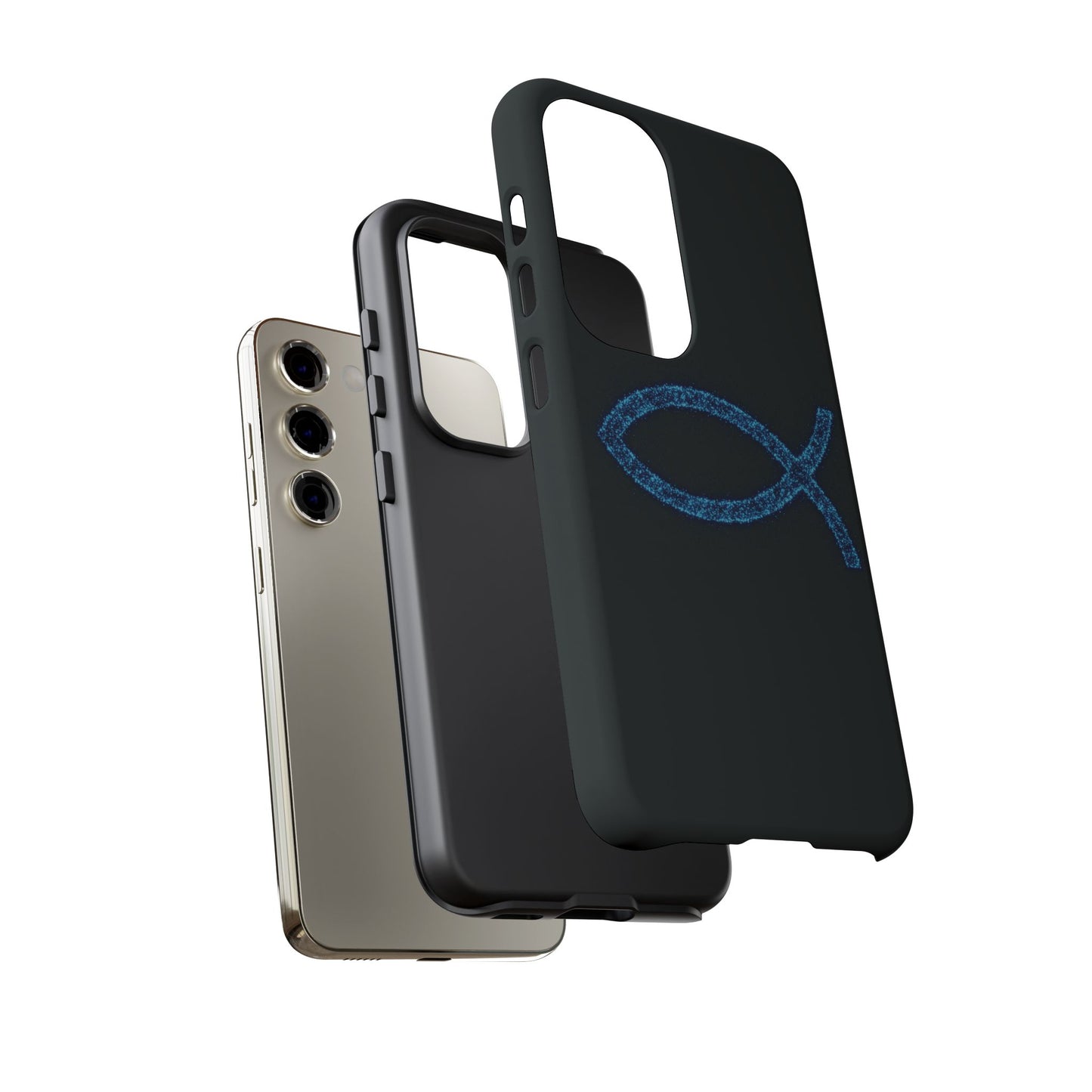 Blue Glitter Fish Symbol Samsung Phone Case - Durable & Stylish for Faith Enthusiasts