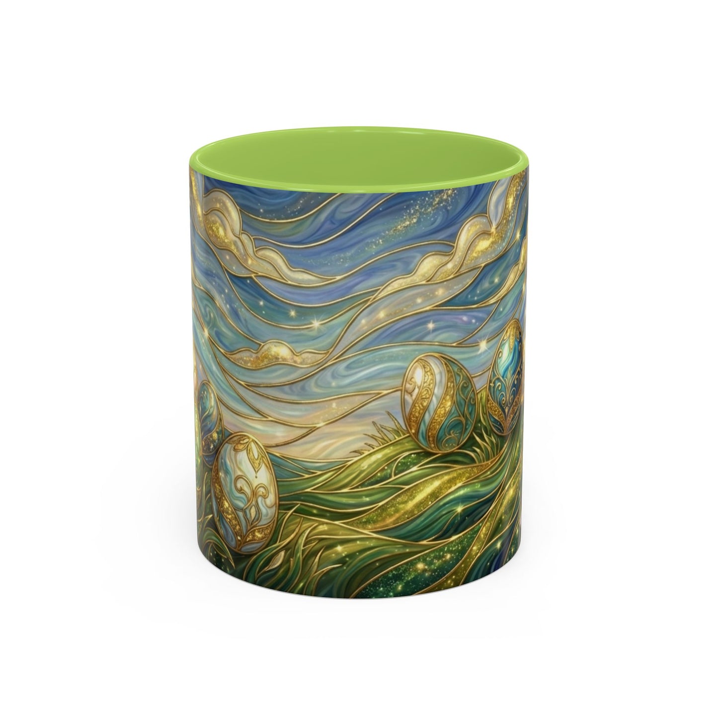 Stained Glass Easter Egg Mug, Magical Spring Floral Coffee Cup, Art Nouveau Fantasy Teacup, Elegant Celestial Starry Sky Mug Gift Idea