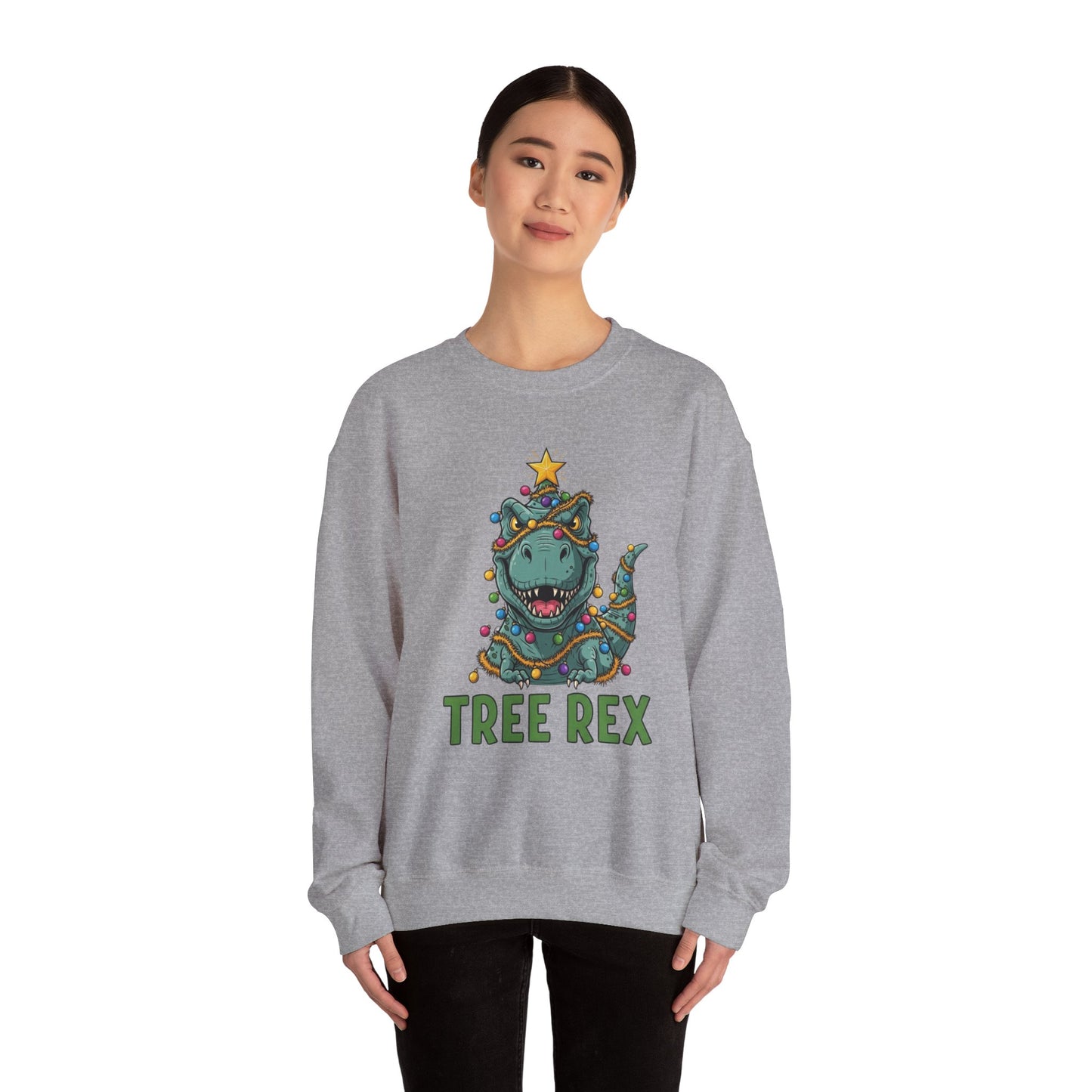 Tree Rex Christmas Sweatshirt, Funny Dinosaur Holiday Sweater, Cute T-Rex Christmas Crewneck, Festive Unisex Gift For Friends And Family