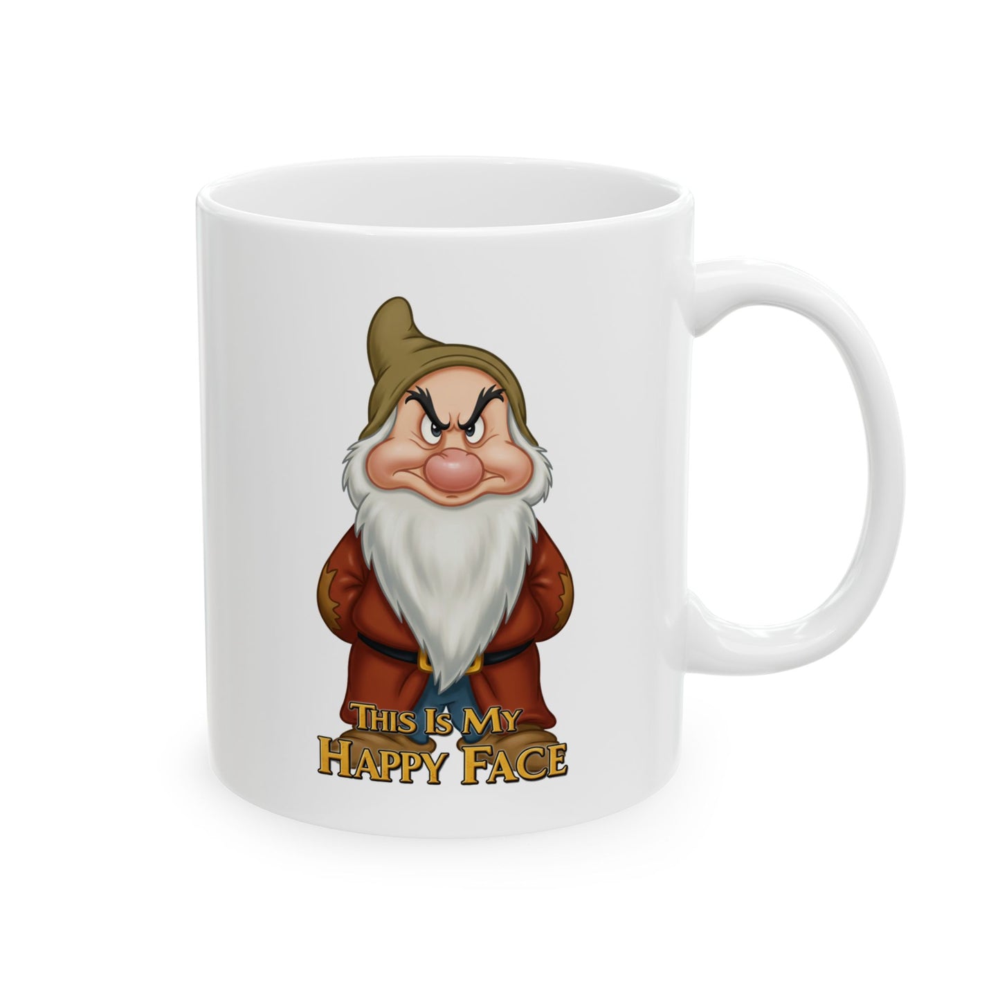Funny Grumpy Gnome Mug – “This Is My Happy Face” Coffee Cup, Dishwasher Safe Ceramic, Hilarious Gift for Coffee Lovers & Office Humor