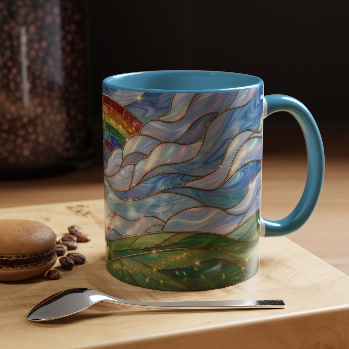 Stained Glass Rainbow Mug, Pot Of Gold Coffee Cup, St Patricks Day Gift, Whimsical Magical Art Mug, Lucky Irish Leprechaun Treasure