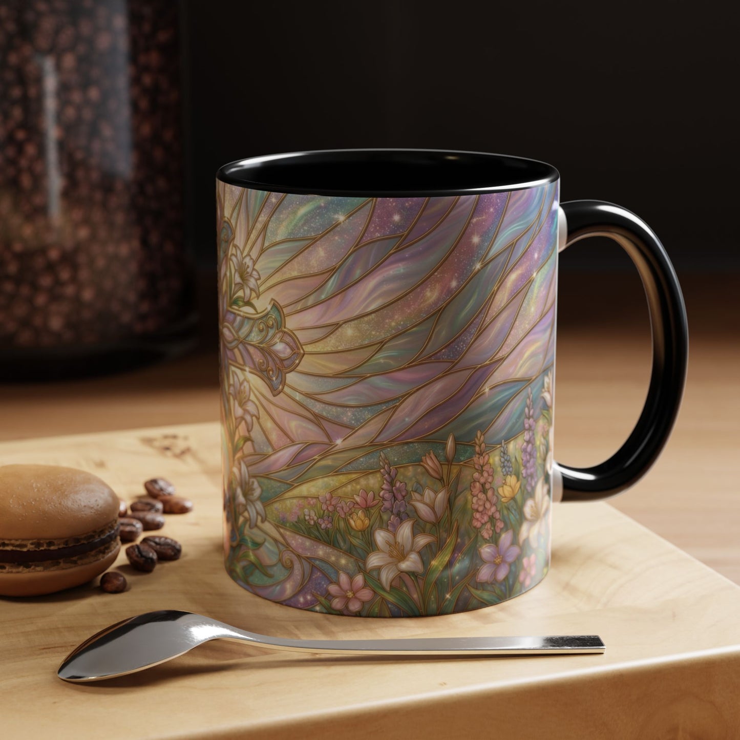 Stained Glass Cross Mug, Easter Lily Coffee Cup, Christian Religious Gift, Pastel Floral Faith Mug, Spring Believer Cup, Baptism Present