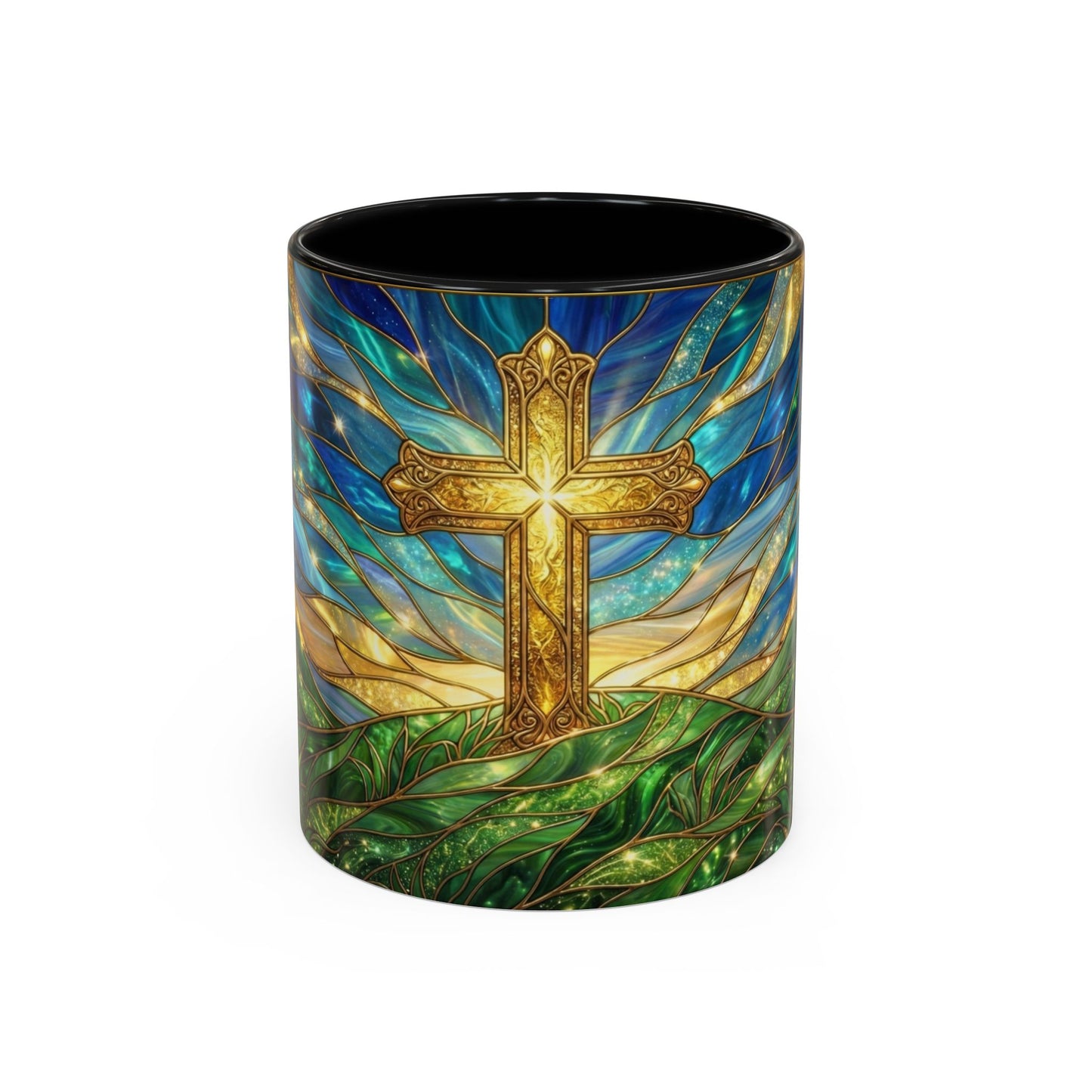 Christian Cross Mug, Stained Glass Cross Coffee Mug, Religious Gift For Christian, Faith Based Mug, Inspirational Bible Mug
