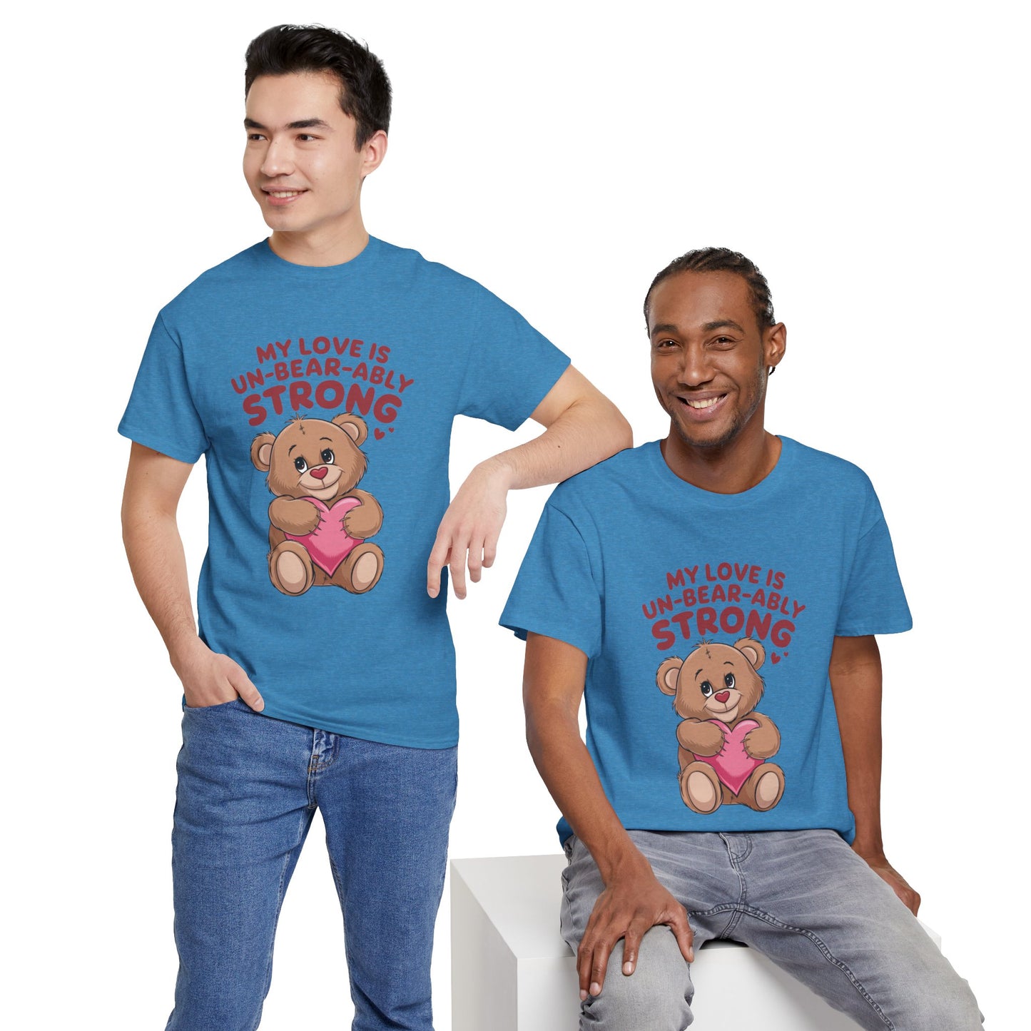 Un-Bear-ably Strong Valentine Shirt, Teddy Bear Heart Tee, Cute Love Graphic T-Shirt, Valentines Gift, Romantic Couple Top, Gift For Her