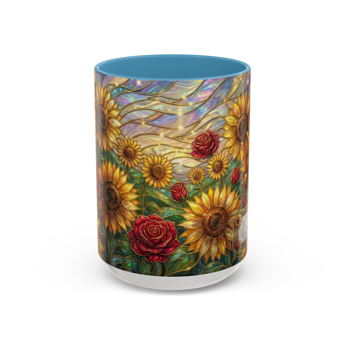 Personalized Stained Glass Sunflower Mug, Custom Red Rose Floral Coffee Cup, Celestial Night Sky Botanical Teacup, Gift For Flower Lover