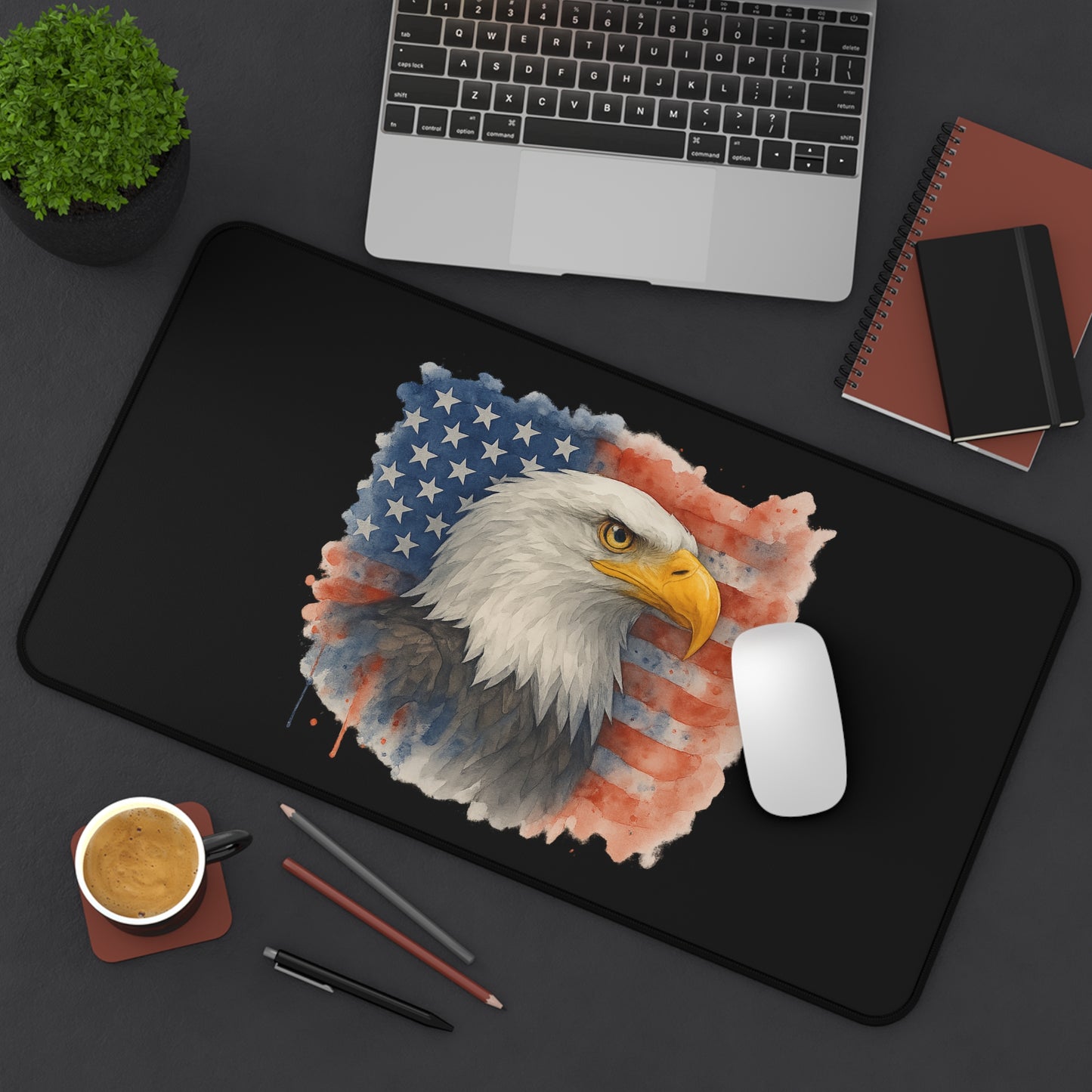 Mouse Pad Desk Mat with Bald Eagle and American Flag Watercolor Painting Patriotic Decor Independence Day Mat 4th of July Mouse Pad